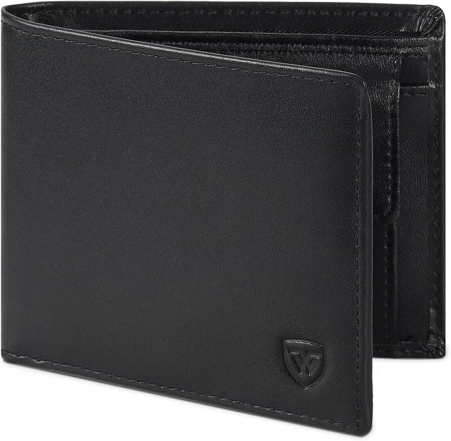 WONSEFOO Carteiras para homem, carteira Bifold fina com RFID, 10 ranhuras para cartões (incluindo ID), ranhuras para bilhetes, bolso para moedas, porta-chaves, caixa de presente (preto), Preto, L