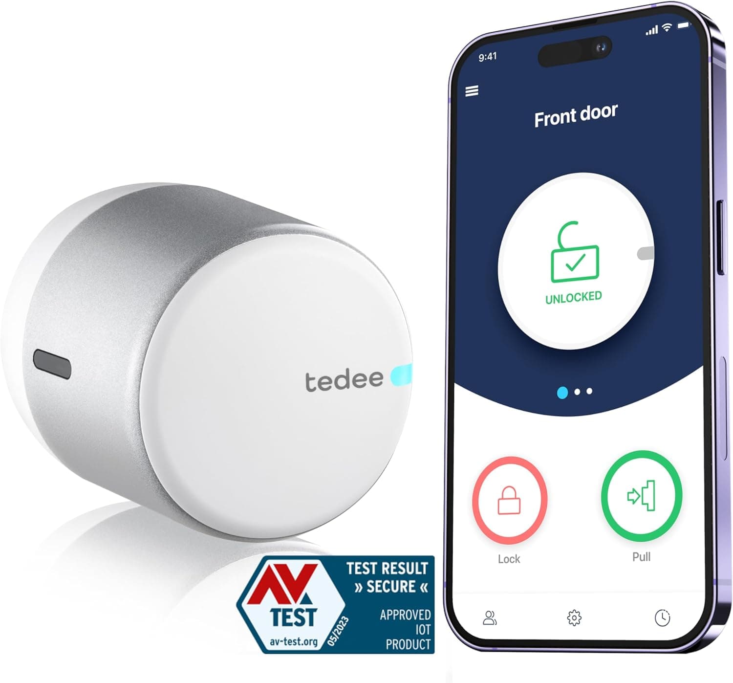 tedee Go Fechadura inteligente Retrofit para porta, fechadura digital com bloqueio automático e aplicativo, segurança Smart lock acesso sem chave com certificado AV-TEST, fechadura eletrónica, prata