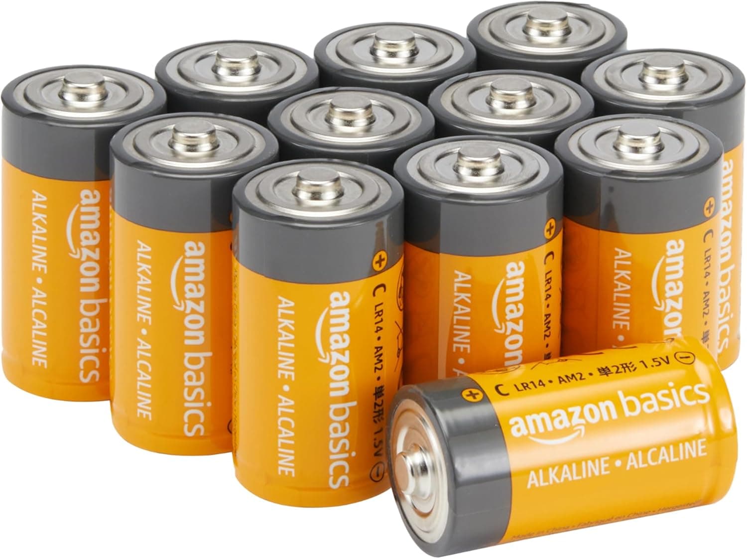 Amazon Basics - Pacote de 12 pilhas alcalinas C para todos os usos, 1,5 volts, vida útil de 5 anos