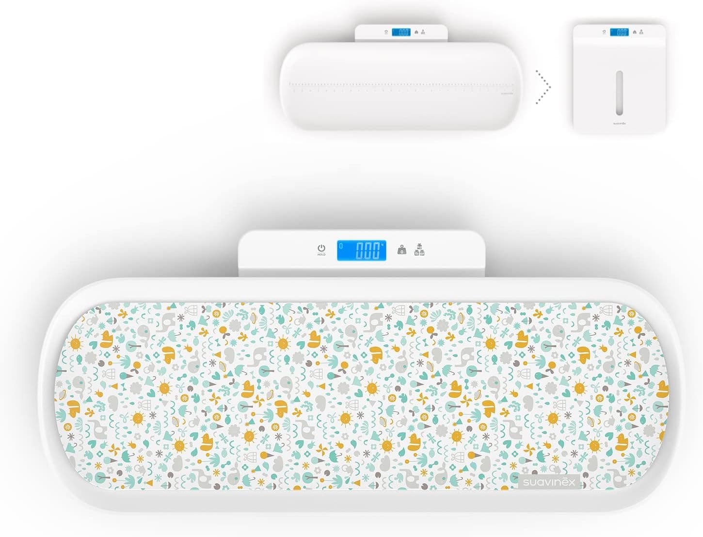SUAVINEX, Balança digital para bebés e adultos de alta precisão, para usar desde o nascimento até à idade adulta, de 1 kg a 100 kg. Com bandeja de medição removível, branca