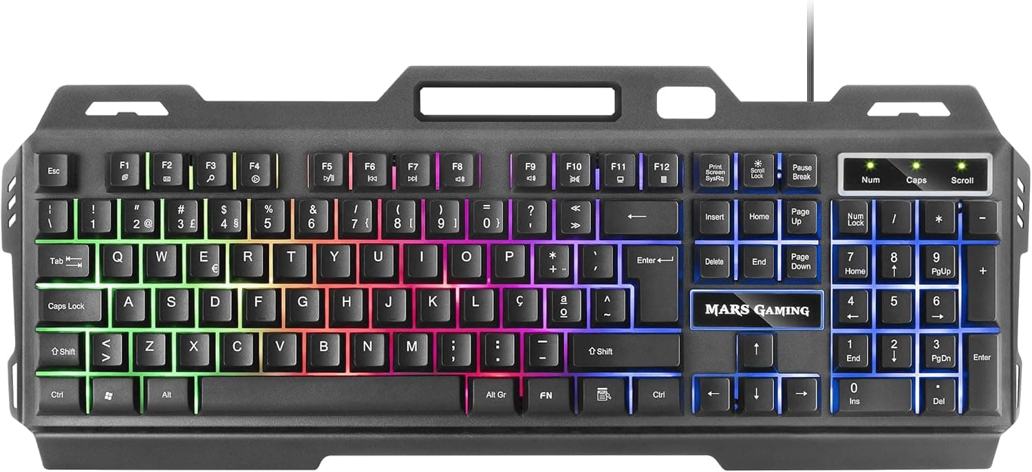 Mars Gaming MK120PT, teclado Gaming FRGB, alumínio, anti-hosting, suporte para smartphone, cinzento e preto, idioma português