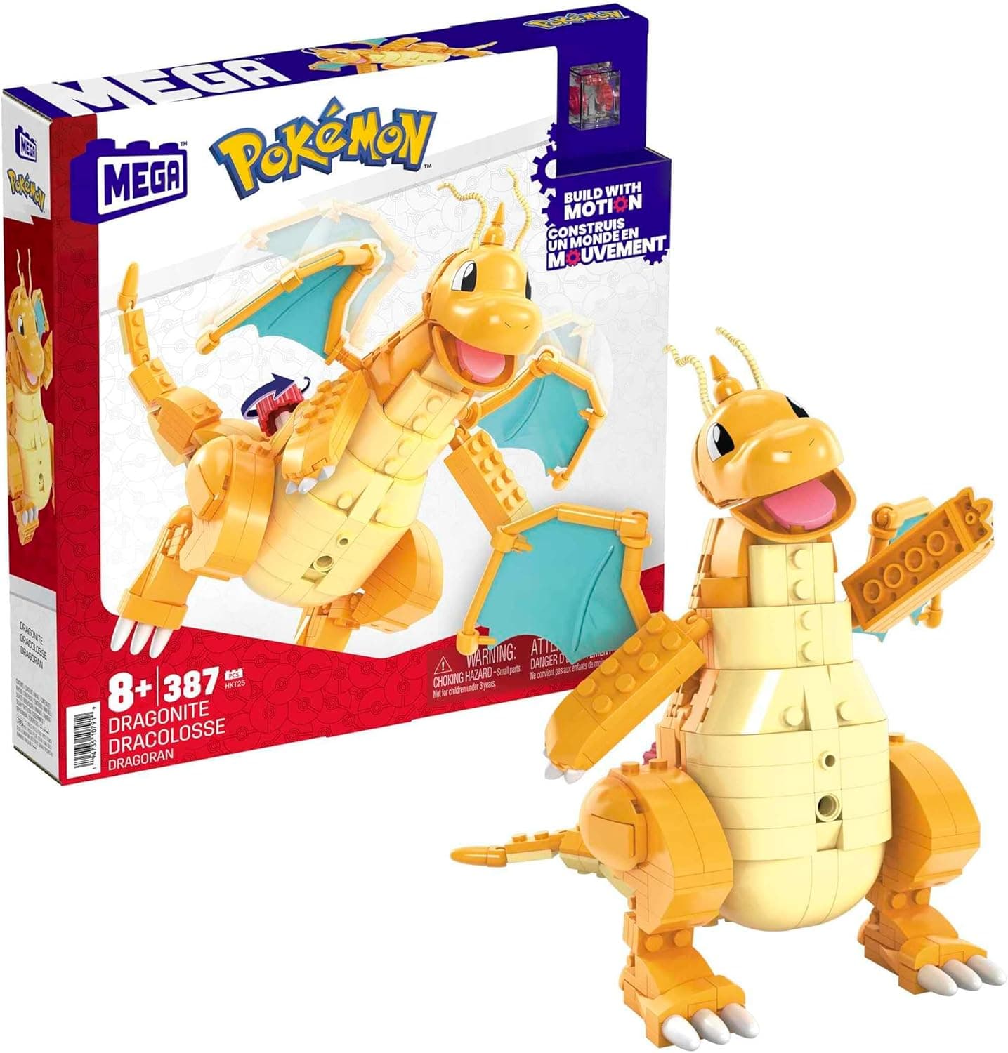 Mega Construx Pokémon Dragonite, 388 blocos e conjunto de construção com movimento, brinquedo + 7 anos (Mattel HKT25)