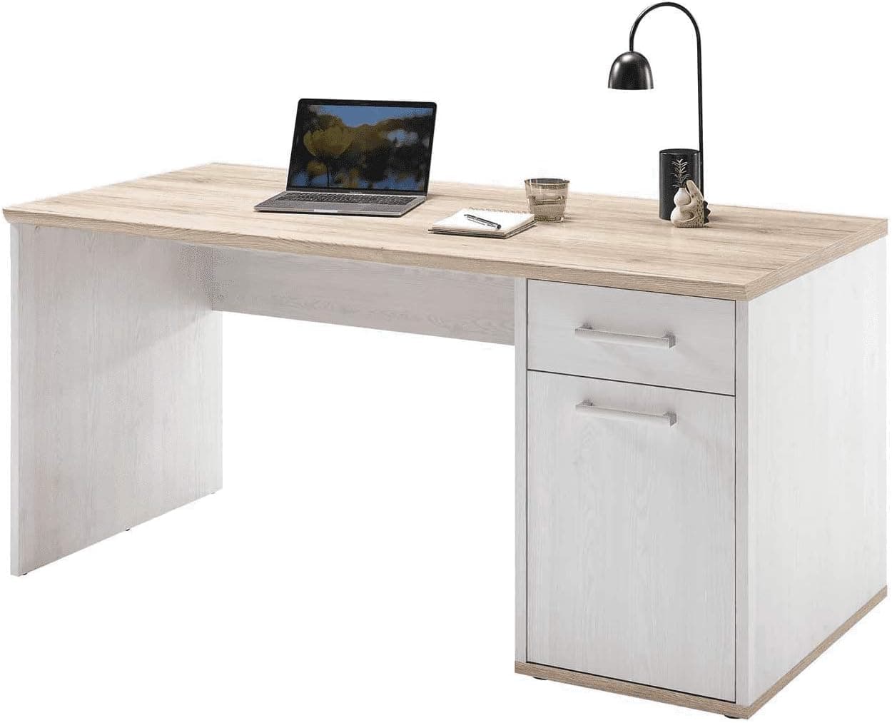 DEINE TANTE EMMA Romance-mesa com gaveta em imitação de larício Sibiu San Remo-mesa de escritório moderna com grande superfície de trabalho, madeira contraplacada, branco, 160 x 76 x 73 cm