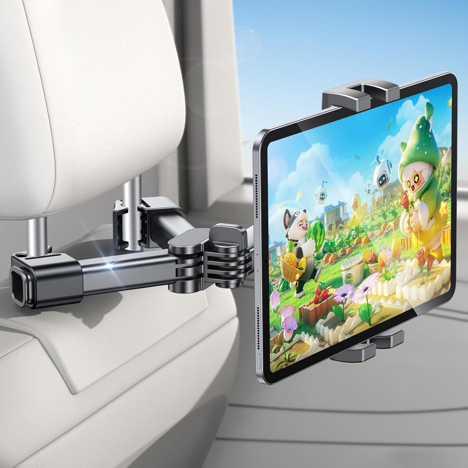 Rolgno Suporte para tablet para carro, [360° rotação] suporte para iPad carro encosto de cabeça extensível, suporte para tablet para carro crianças compatível com iPad Pro/Air/Mini, Galaxy Tab e