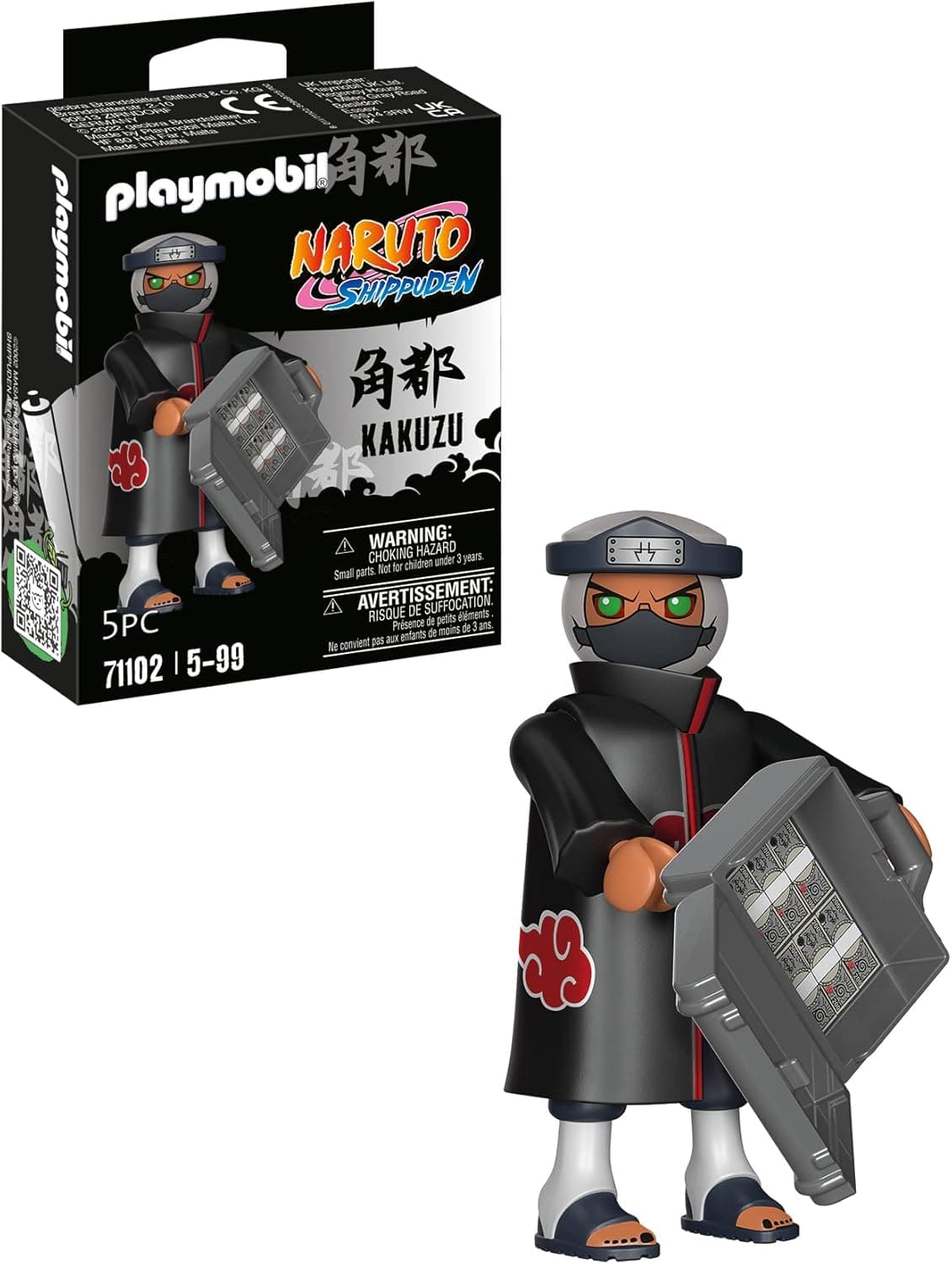 PLAYMOBIL Naruto Shippuden 71102 Kakuzu com casaco preto e nuvens vermelhas e mala, diversão de jogo criativo para fãs de anime com grandes detalhes e extras autênticos, 5 peças, a partir de 5 anos