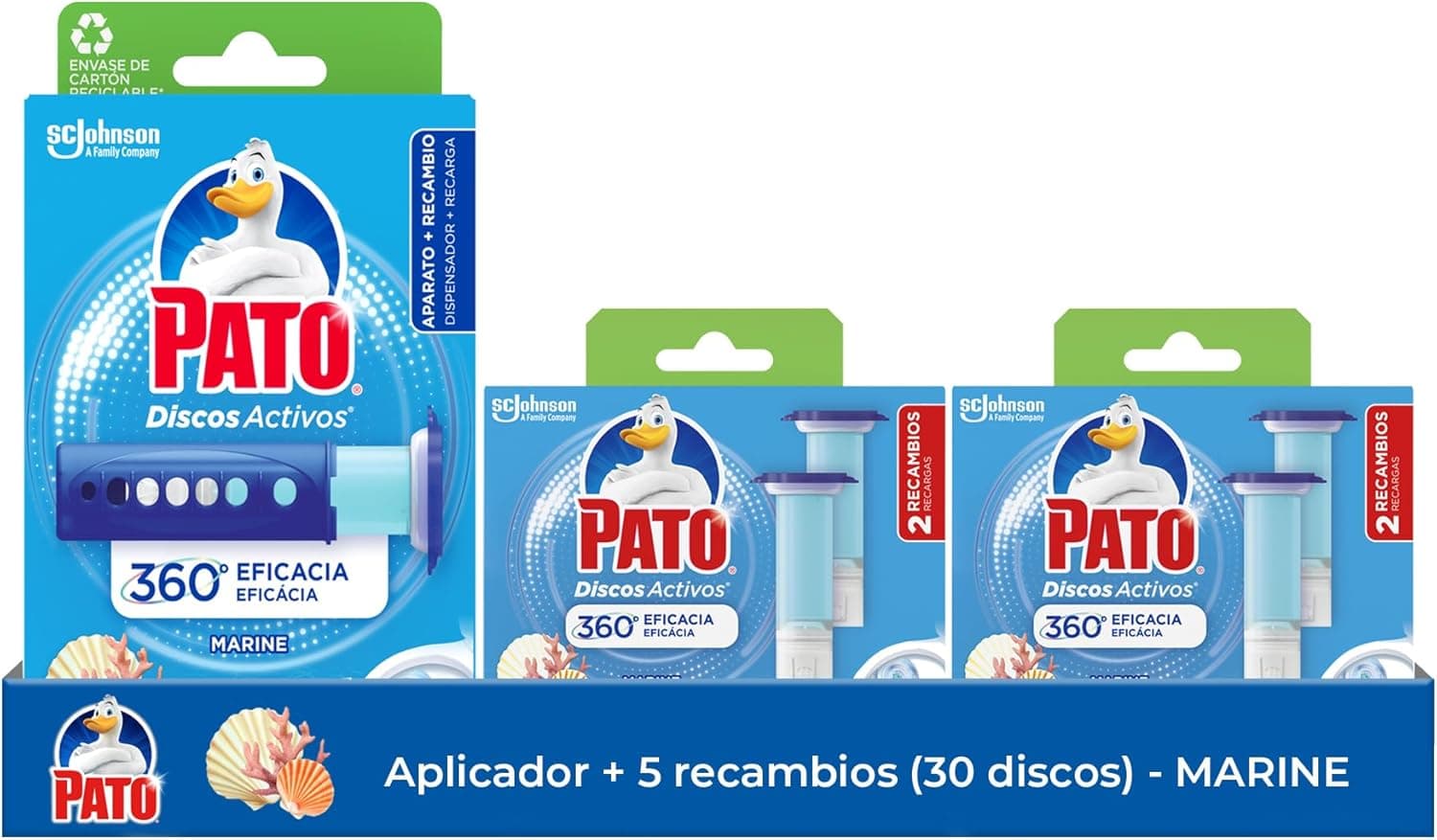 Pato Discos ativos marinhos - conjunto de aplicador para WC com 5 peças (30 discos) - limpa e perfuma a casa de banho