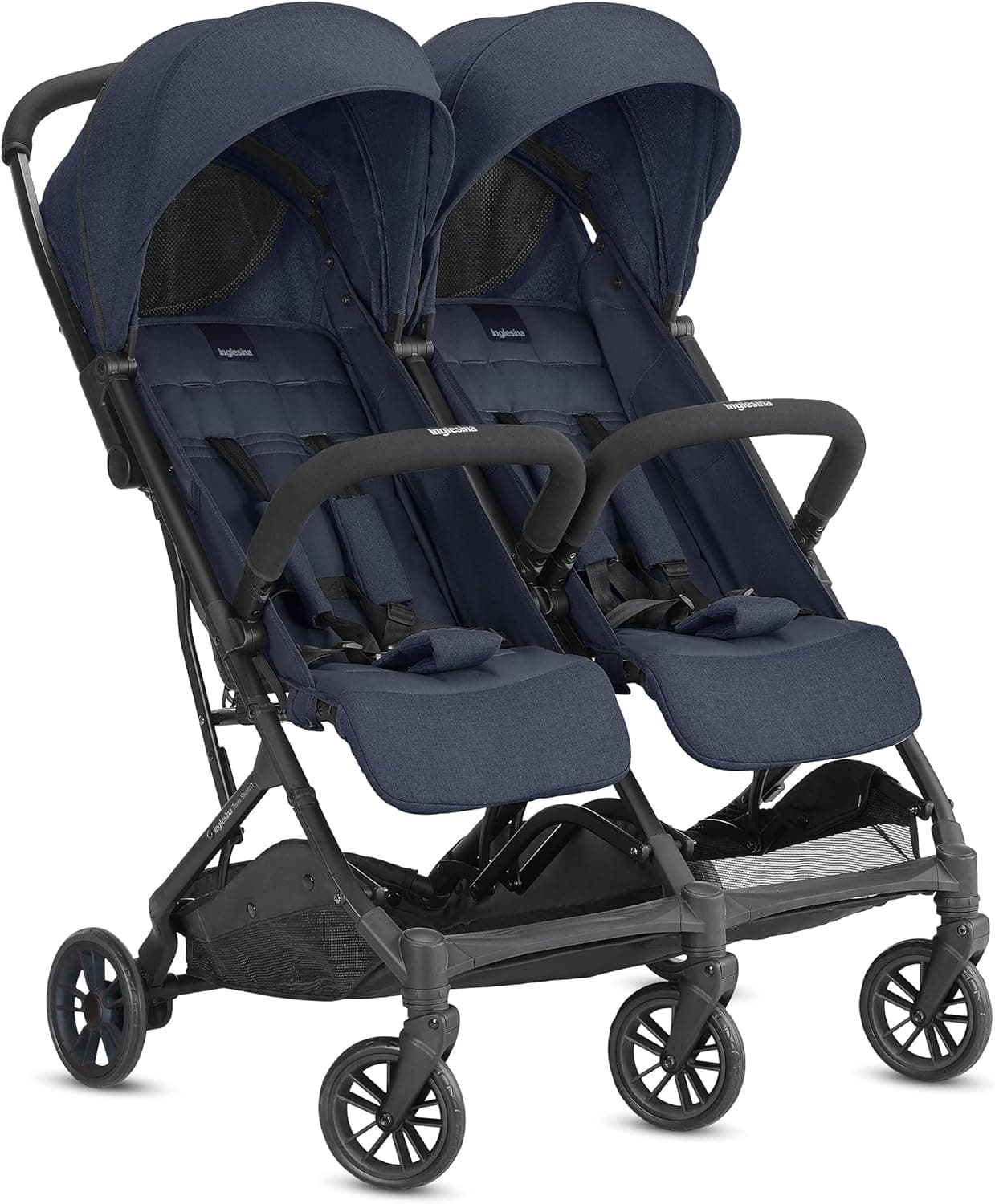 Inglesina Twin Sketch Carrinho de punho duplo, azul, ultraleve e compacto, ideal para abotoaduras ou irmãos, conforto elevado, até 15 kg
