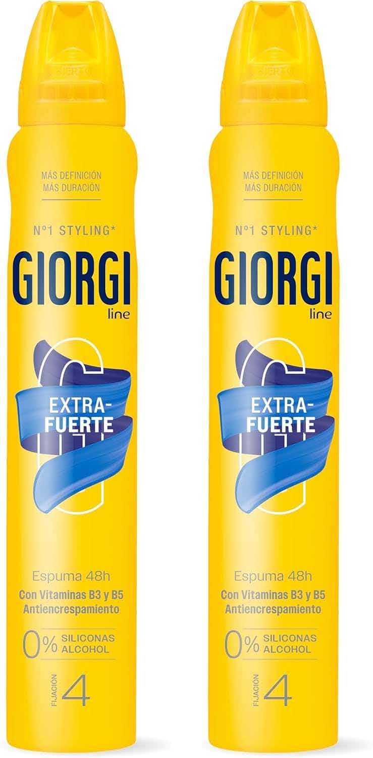 Giorgi Line Espuma extra forte 48 horas para um acabamento perfeito de longa duração, para todos os tipos de cabelos, anti-encrespamento e máxima hidratação, 0% álcool 0% silicone, fixação 4 - 250 ml