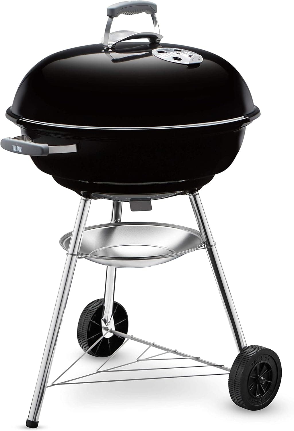 Weber Compact Kettle churrasqueira a carvão, superfície da grelha de Ø 57 cm, churrasqueira com tampa e balde esmaltados em porcelana, suporte de três pernas e rodas, grade cromada - preto (1321004)