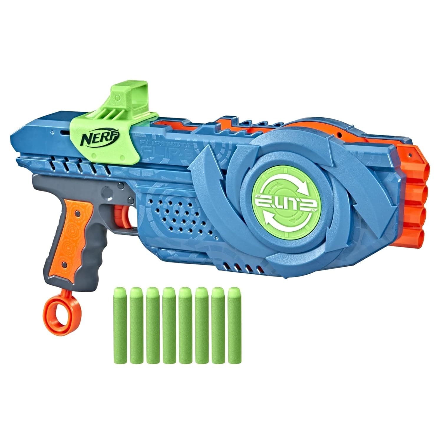 Nerf Lançador Flipshots Flip-8 Elite 2.0, 8 canhões para dardos que gira para duplicar a sua potência de lançamento, capacidade para 8 dardos, 8 dardos