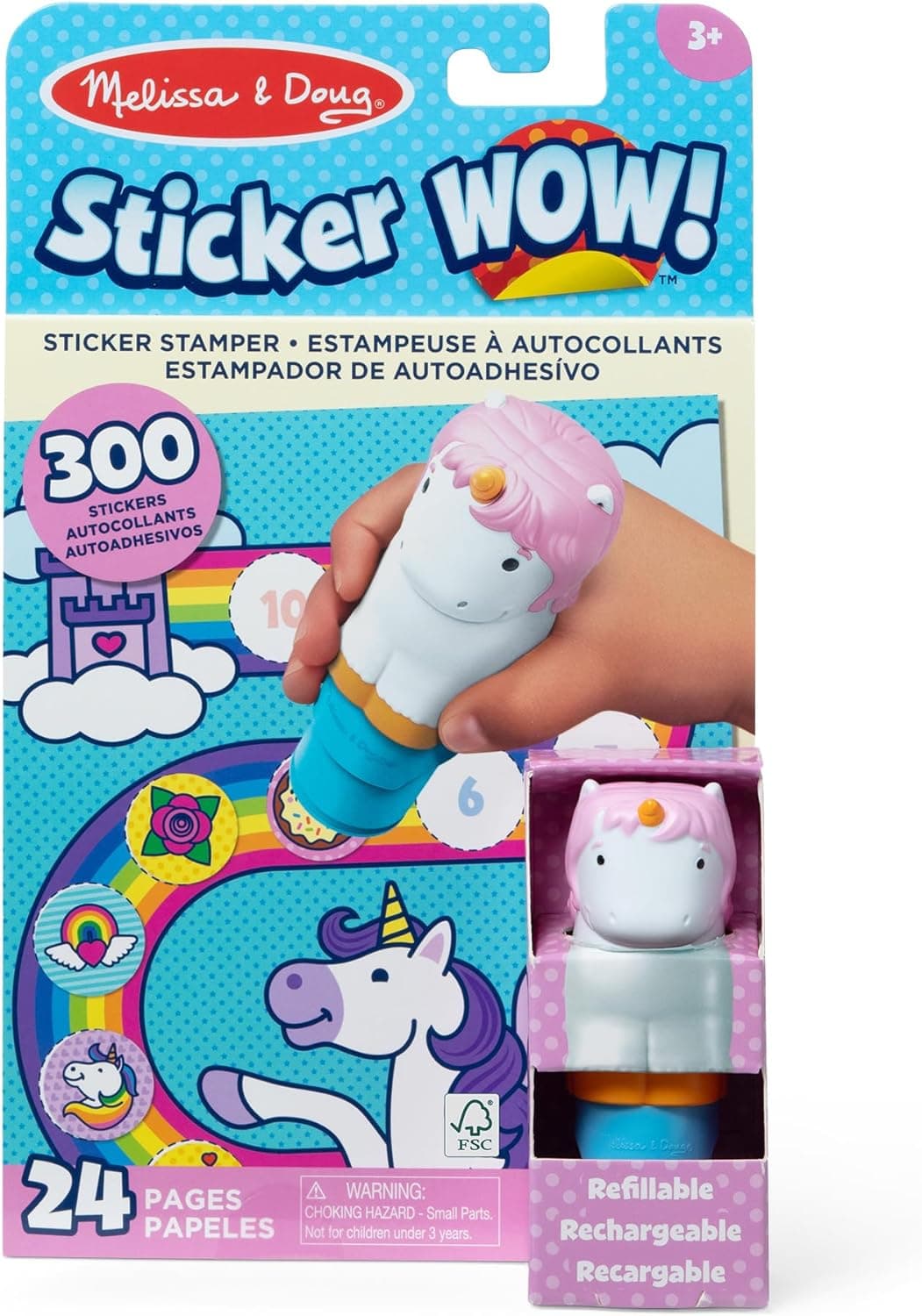 Melissa & Doug Sticker WOW - Estampador de autocolantes e caderno de atividades de 24 páginas, 300 autocolantes, brinquedo de artesanato para manipulação, personagem colecionável - unicórnio