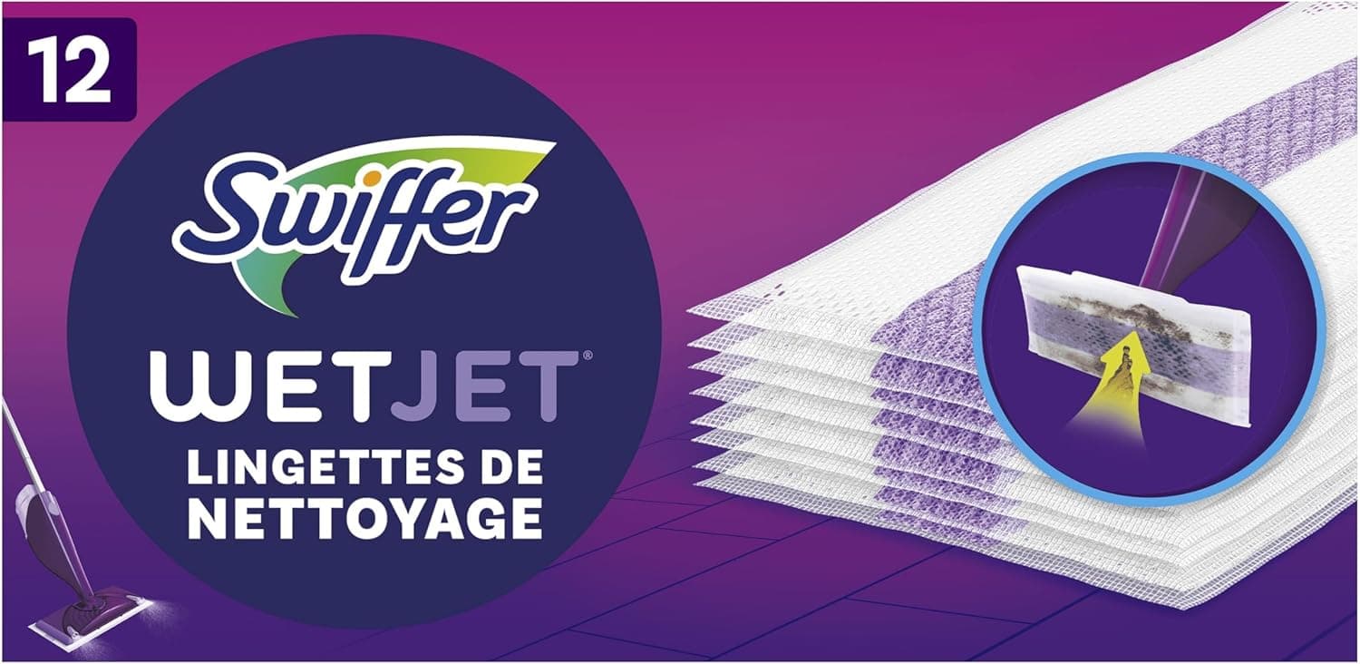 Swiffer Wetjet Vassoura em spray, recarrega 12 toalhetes, retém o pó e limpa a sujidade embutida, projetada para todos os tipos de solos, elimina até 99,9% das bactériasProjetado para todos os tipos