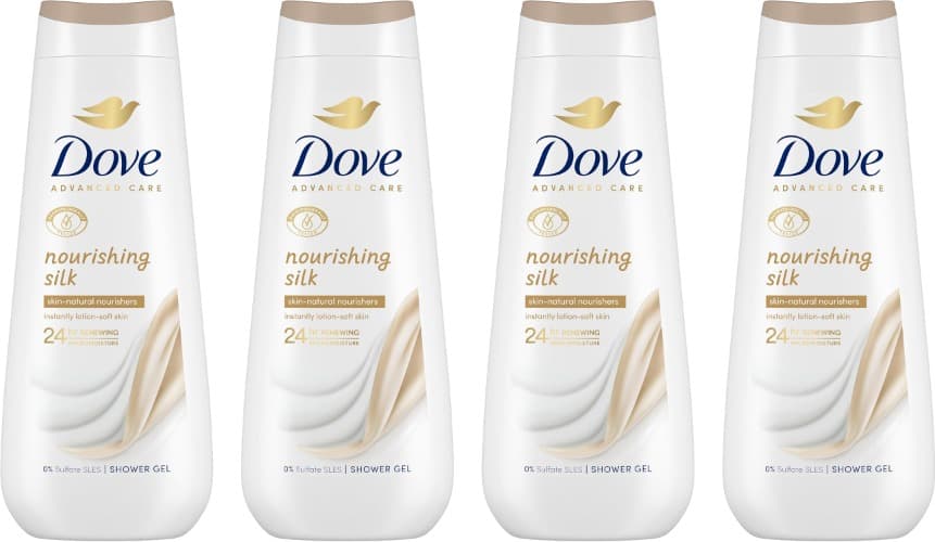 Dove Advanced Care | Gel de banho nutritivo com hidratantes naturais, 600 ml x 4