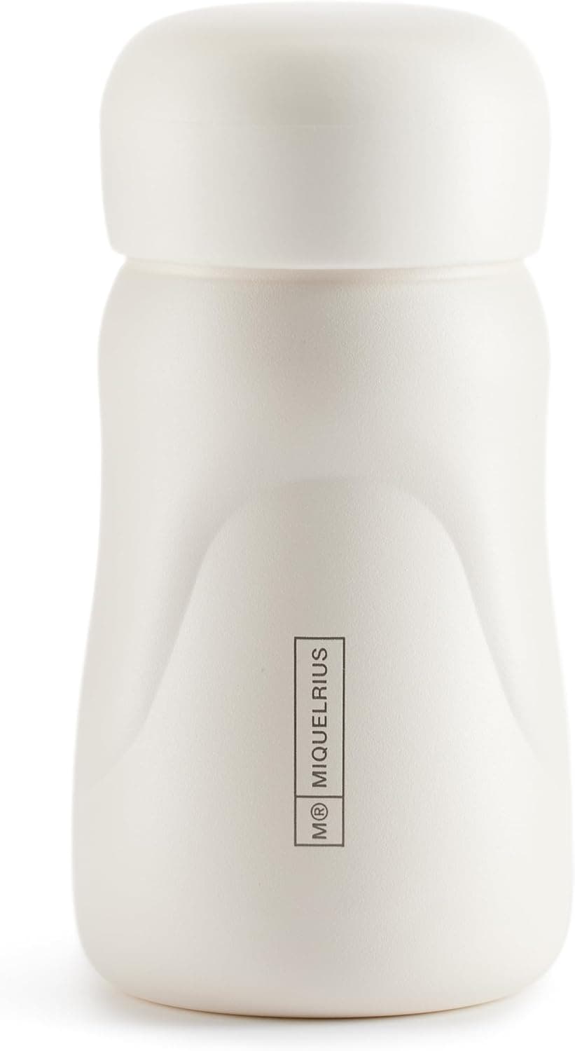 Miquelrius - Garrafa isotérmica, medida Ø 70 x 145 mm, capacidade de 260 ml, fecho hermético de rosca, garrafa de aço inoxidável livre BPA, cor branca