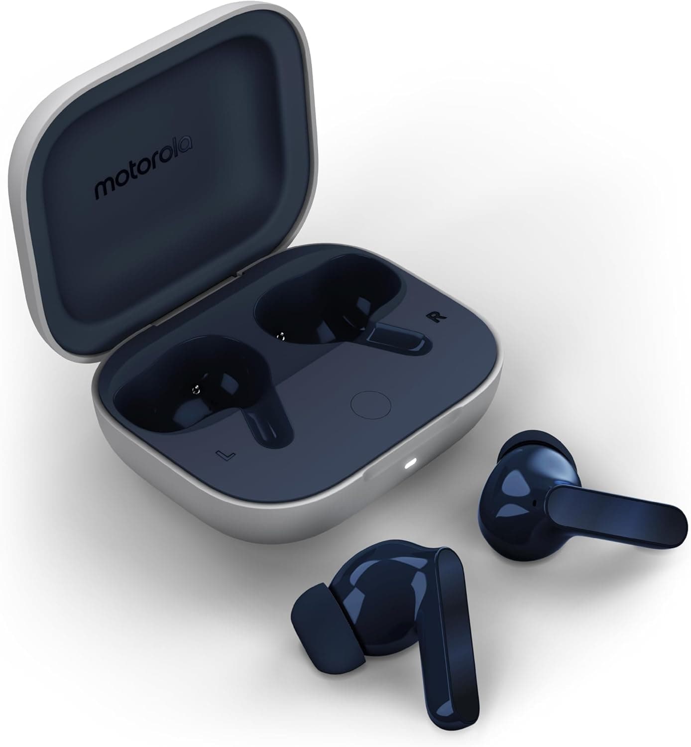 Motorola Moto Buds: Auriculares sem fio, som de ótima qualidade e áudio de alta resolução, cancelamento ativo de ruído dinâmico, integração ideal com o ecossistema moto, azul-marinho