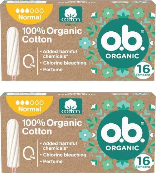 O. b. ORGANIC Tampões 100% algodão orgânico, 16 unidades x 2