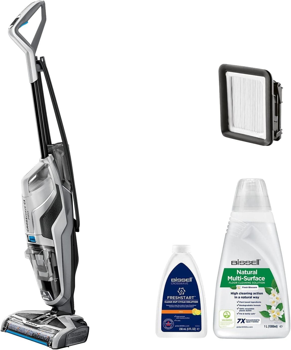Bissell CrossWave C3 Pro, aspirador de mão com cabo, aspira, roupa e seca, poderosa remoção de sujidade húmida e seca, 3 em 1 vassoura vertical de aspirador, limpeza multisuperfície, 3555N