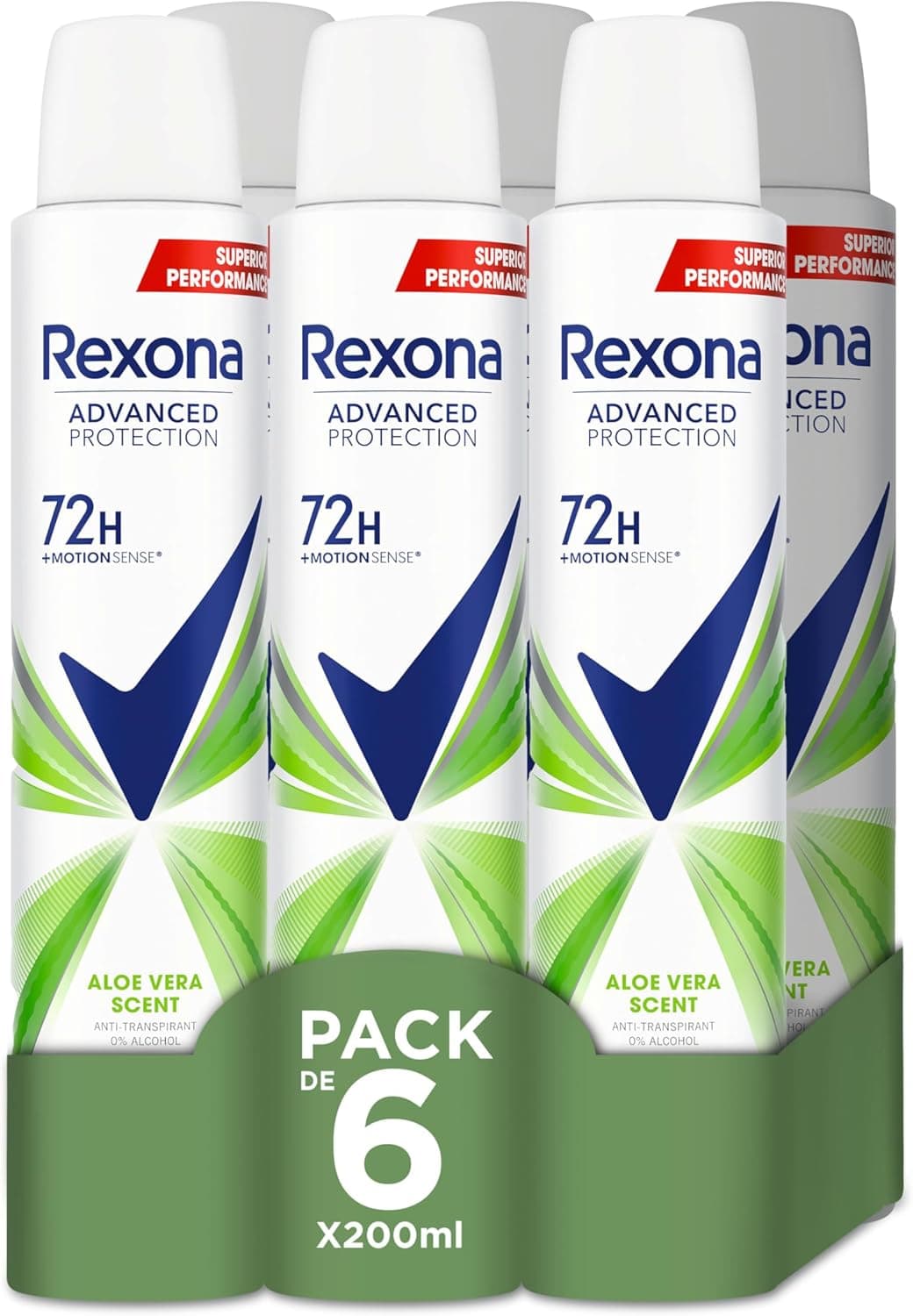 Rexona Advanced Protection desodorizante antitranspirante aerossol para mulher ALOE VERA 72h, 200 ml x 6