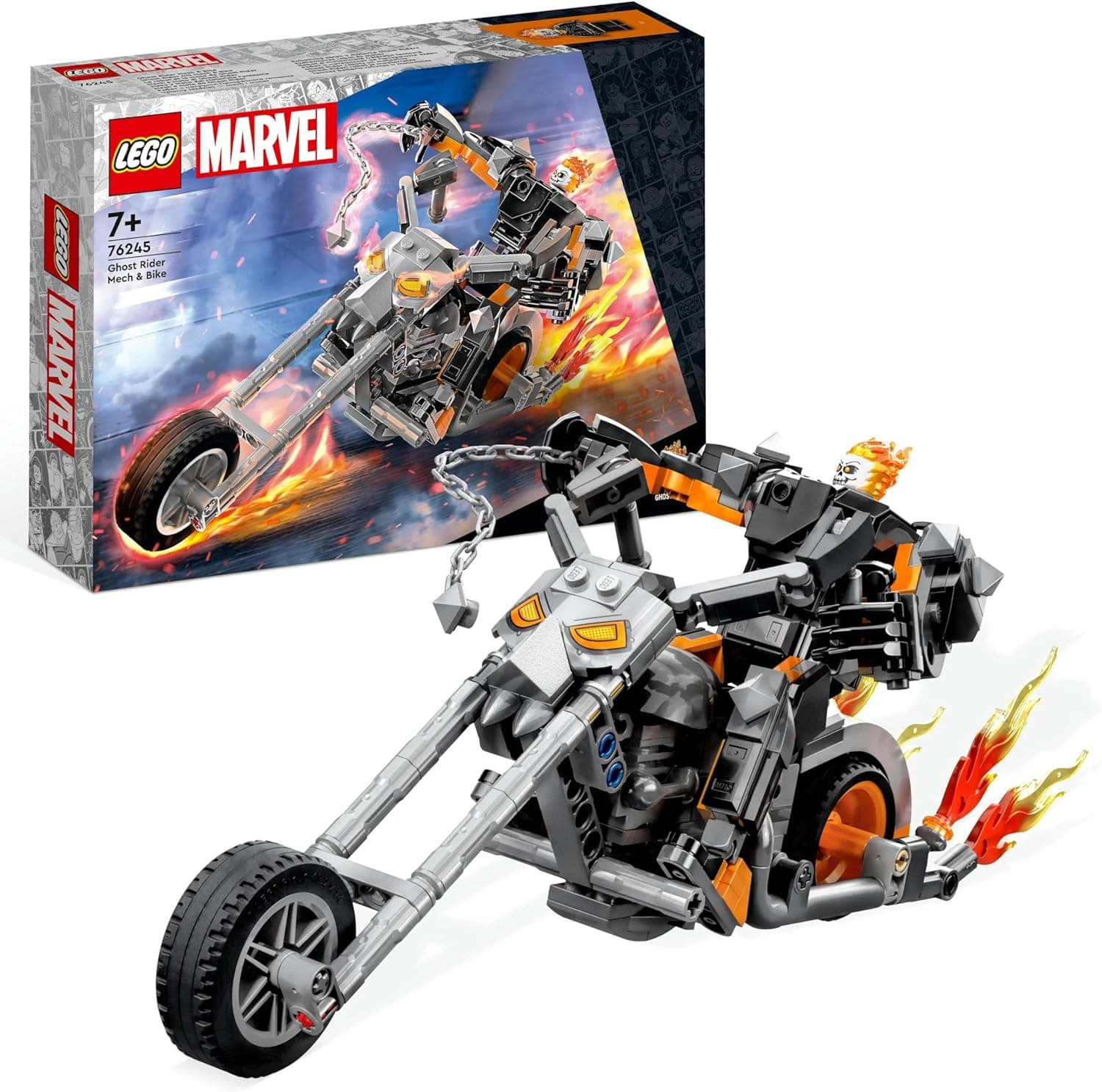 LEGO Marvel Meca e moto do motociclista fantasma, brinquedo de construção com figura de ação, super-heróis, presente para crianças de 7 anos ou mais 76245