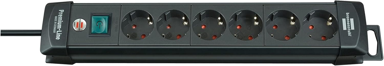 Brennenstuhl Extensão de tomadas premium com 6 tomadas de energia (cabo de 3 m, com interruptor, Made in Germany) preto