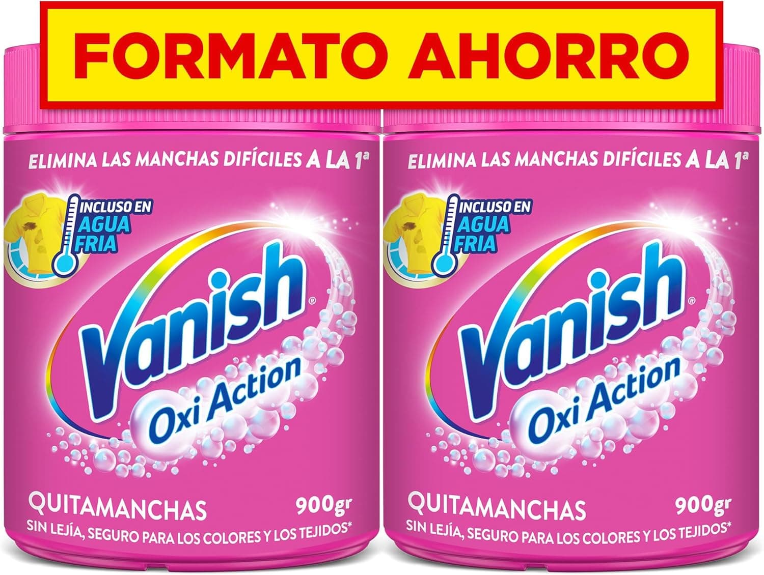 Vanish Oxi Action Removedor de manchas para roupa branca e colorida, em pó, sem lixívia, embalagem de 2 x 900 g