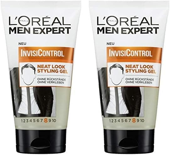 L'Oréal Men Expert Neat Look Styling Gel para homem, gel de cabelo para penteados naturais e cuidados, para homem, para um acabamento mate, InvisiControl, 150 ml x 2