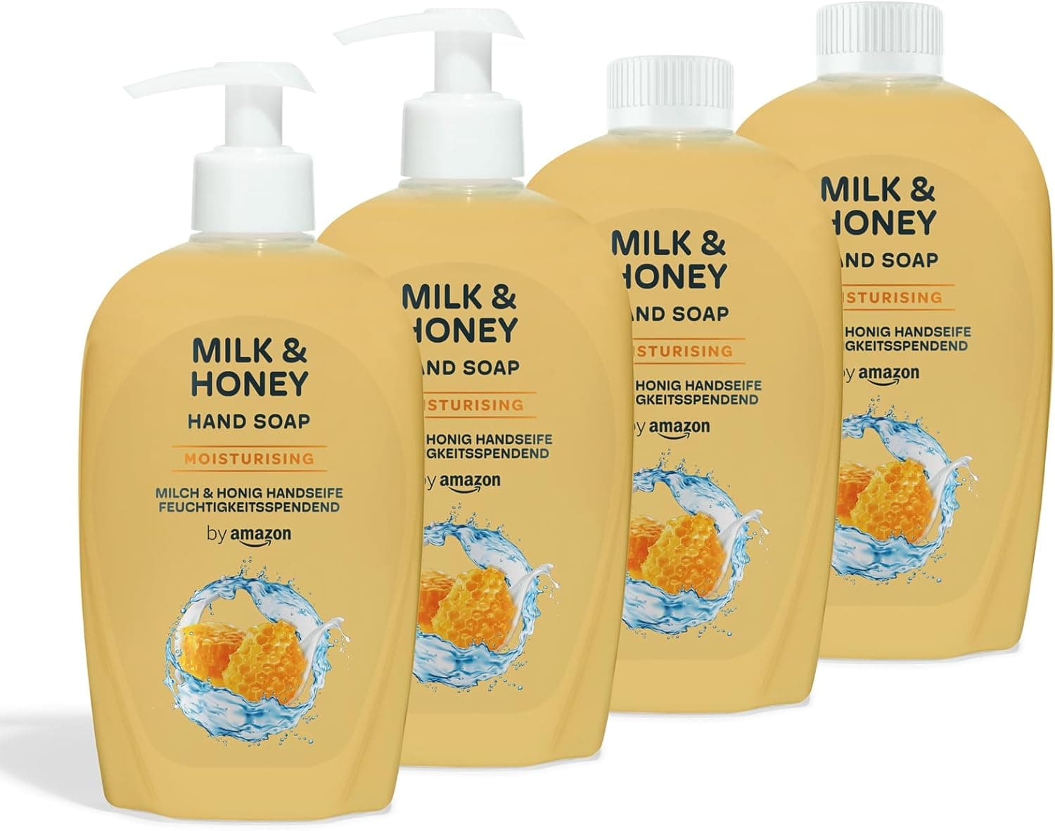 by Amazon Sabão de mãos com mel e leite, 4 x 500 ml