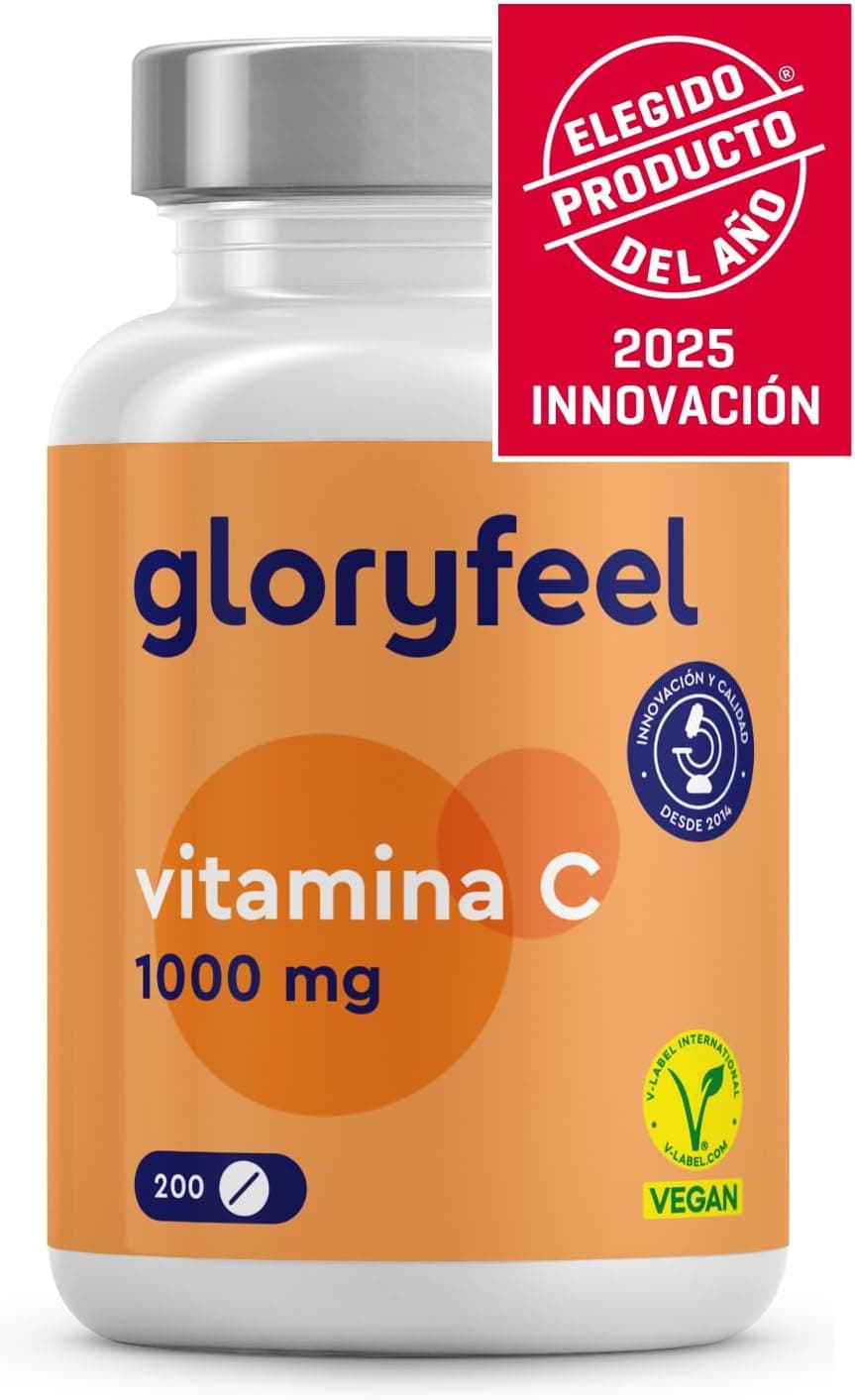 gloryfeel® Vitamina C 1000mg - Suprimento para 7 meses - Apenas 1 comprimido por dia - Para o sistema imunológico - Reduz o cansaço e a fadiga - 100% puro, vegano e sem aditivos