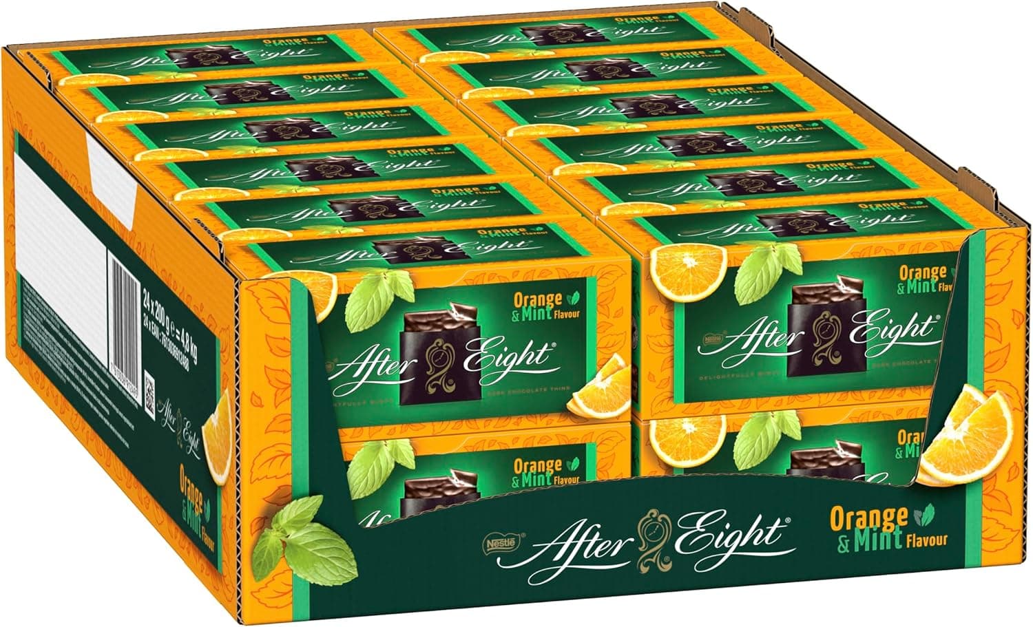 After Eight Nestlé Folhas de chocolate preto com interior de menta e laranja, 200 g, conjunto de 24