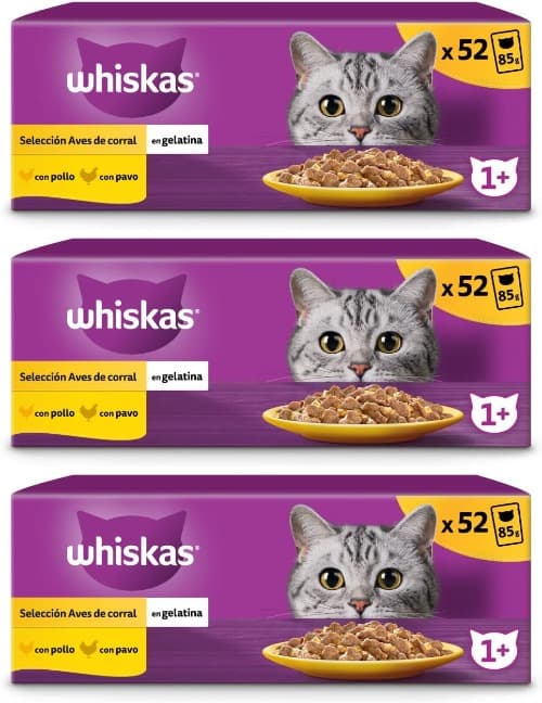Whiskas Comida húmida para gatos adultos seleção aves, 85g x 156