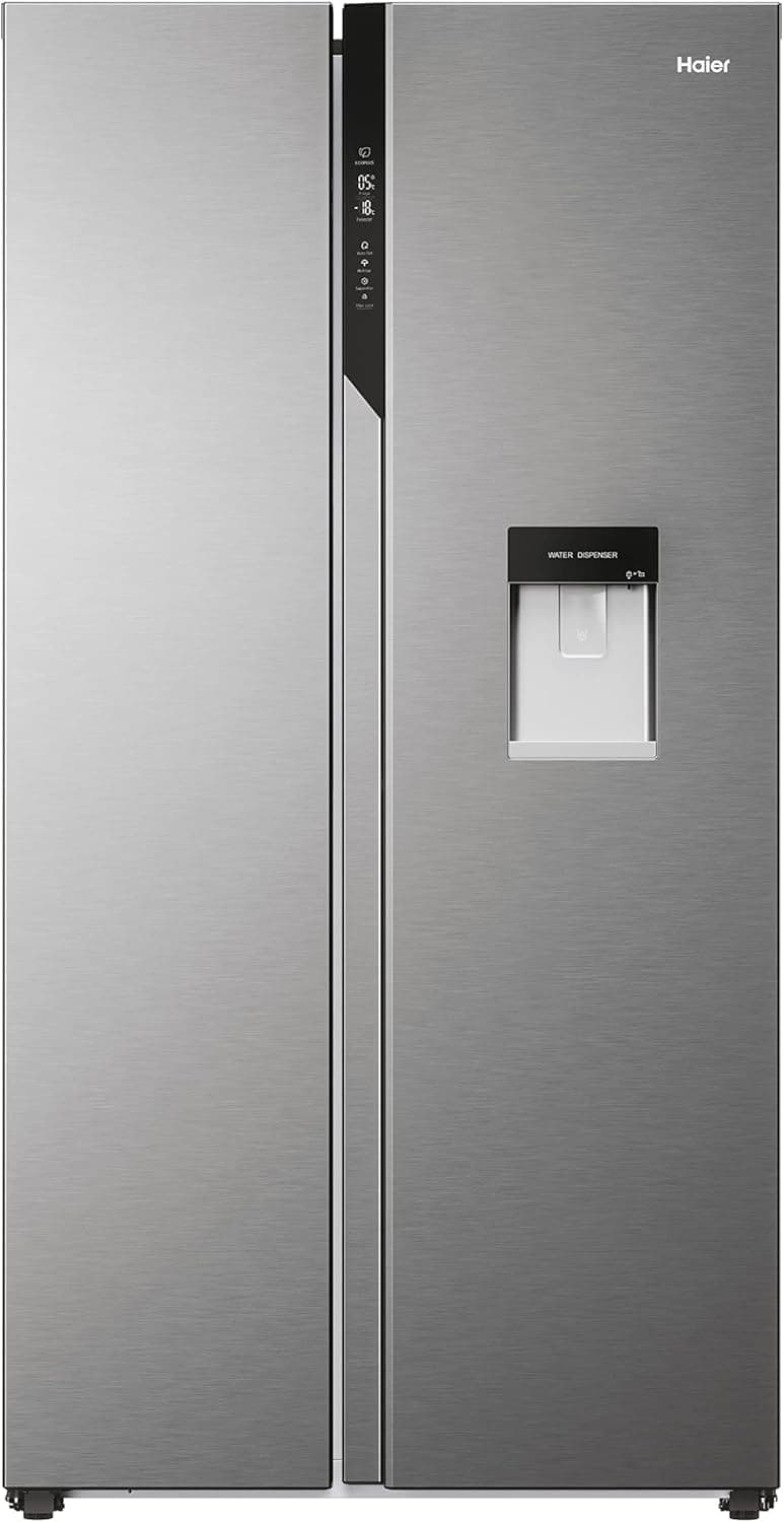 Haier SBS 90 Series 5 HSR5918DWMP Frigorífico Side by Side, com dispensador de água, abertura de portas 90 graus, motor de inverno, total sem rosto, largura 90 cm, capacidade XXL 521 l, iluminação