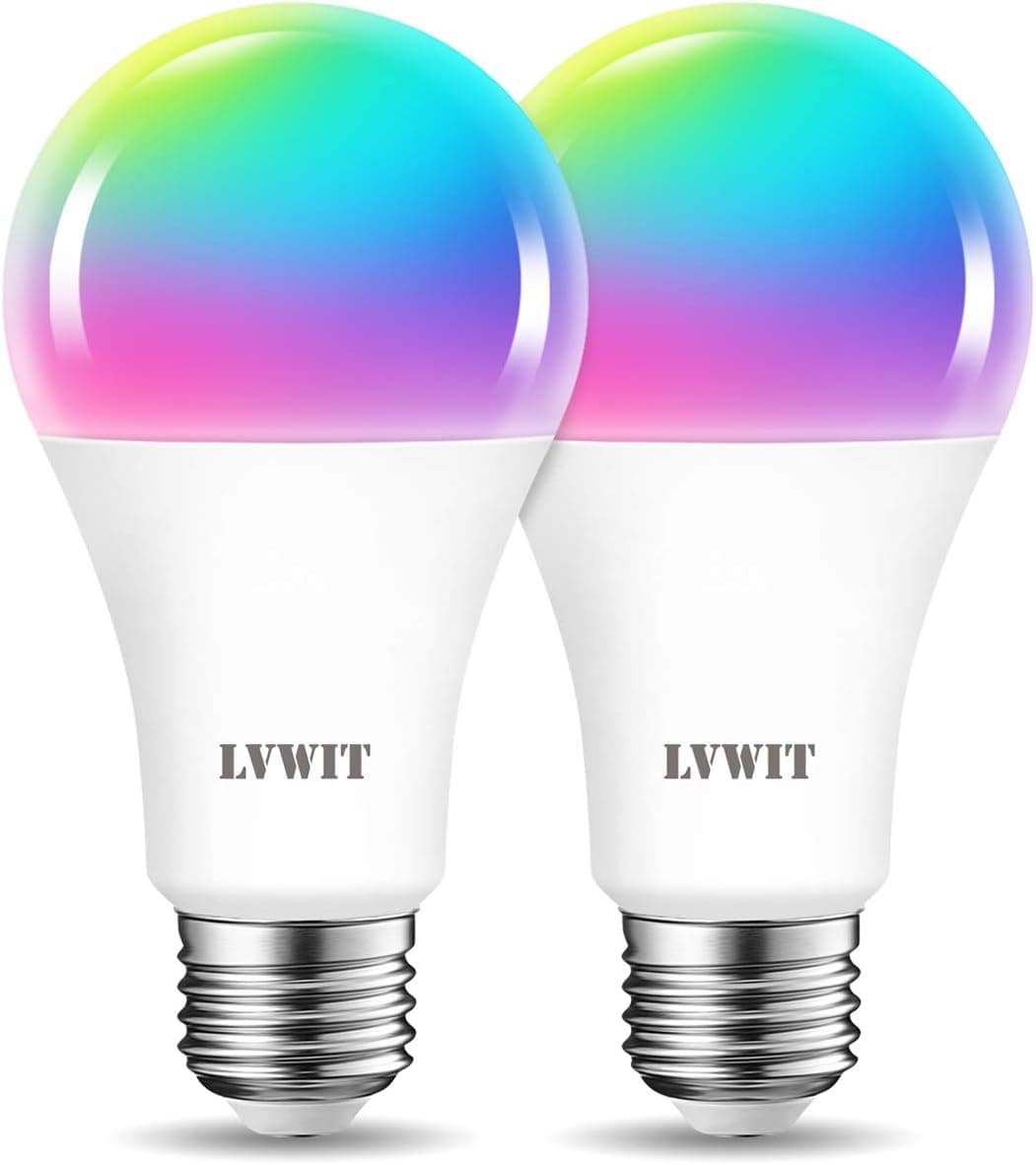 LVWIT, Lâmpadas LED inteligentes, reguláveis por Wi-F, lâmpada multicolorida E27 funciona com Alexa, Google Home Assistant e App Smart Life/Tuya