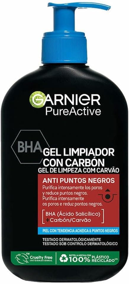 Garnier Skin Active, Pure Active Gel de limpeza anti-pontos pretos com carbono e ácido salicílico purifica intensamente os poros e reduz pontos negros, 254g