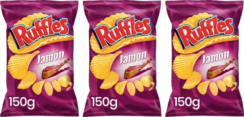 Ruffles Presunto, batatas fritas com sabor de presunto, 150 g x 3