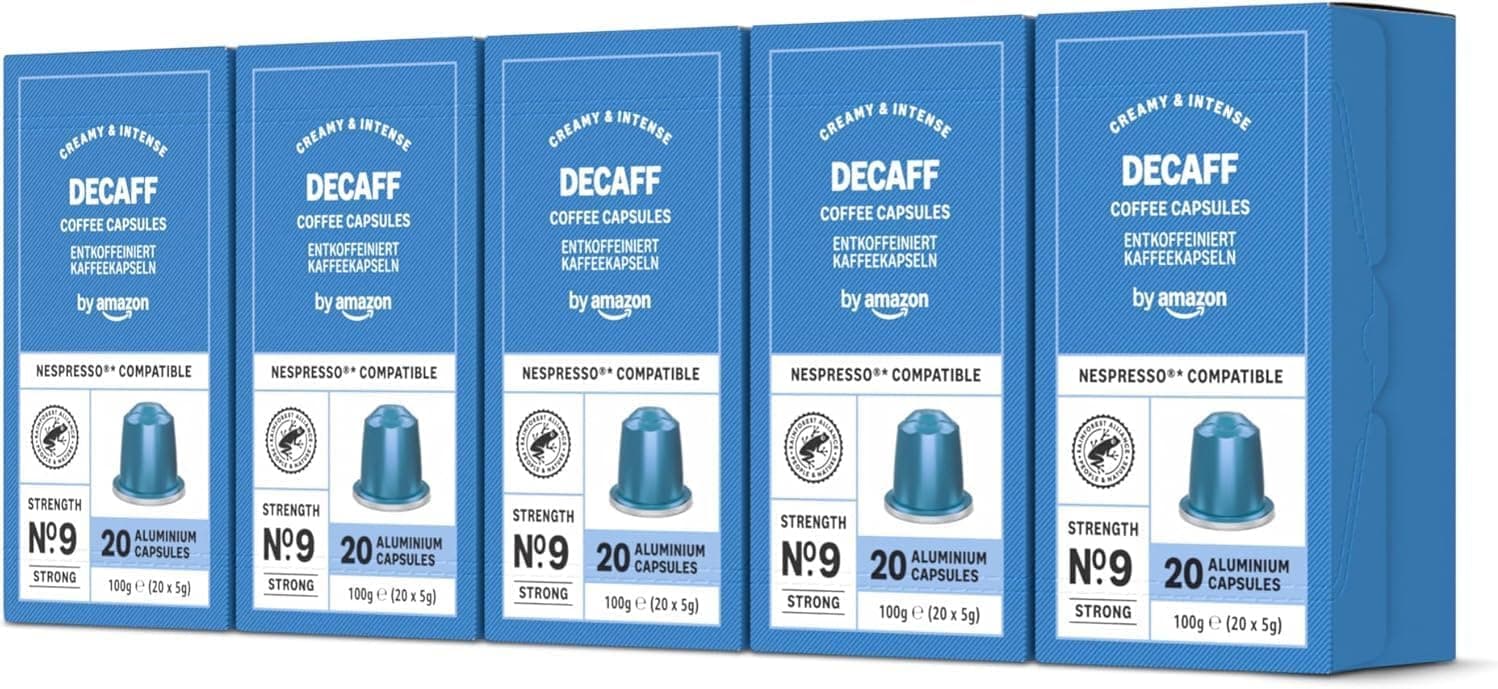 by Amazon - Cápsulas de café expresso descafeinado, torrado médio, compatíveis com Nespresso, 100 cápsulas