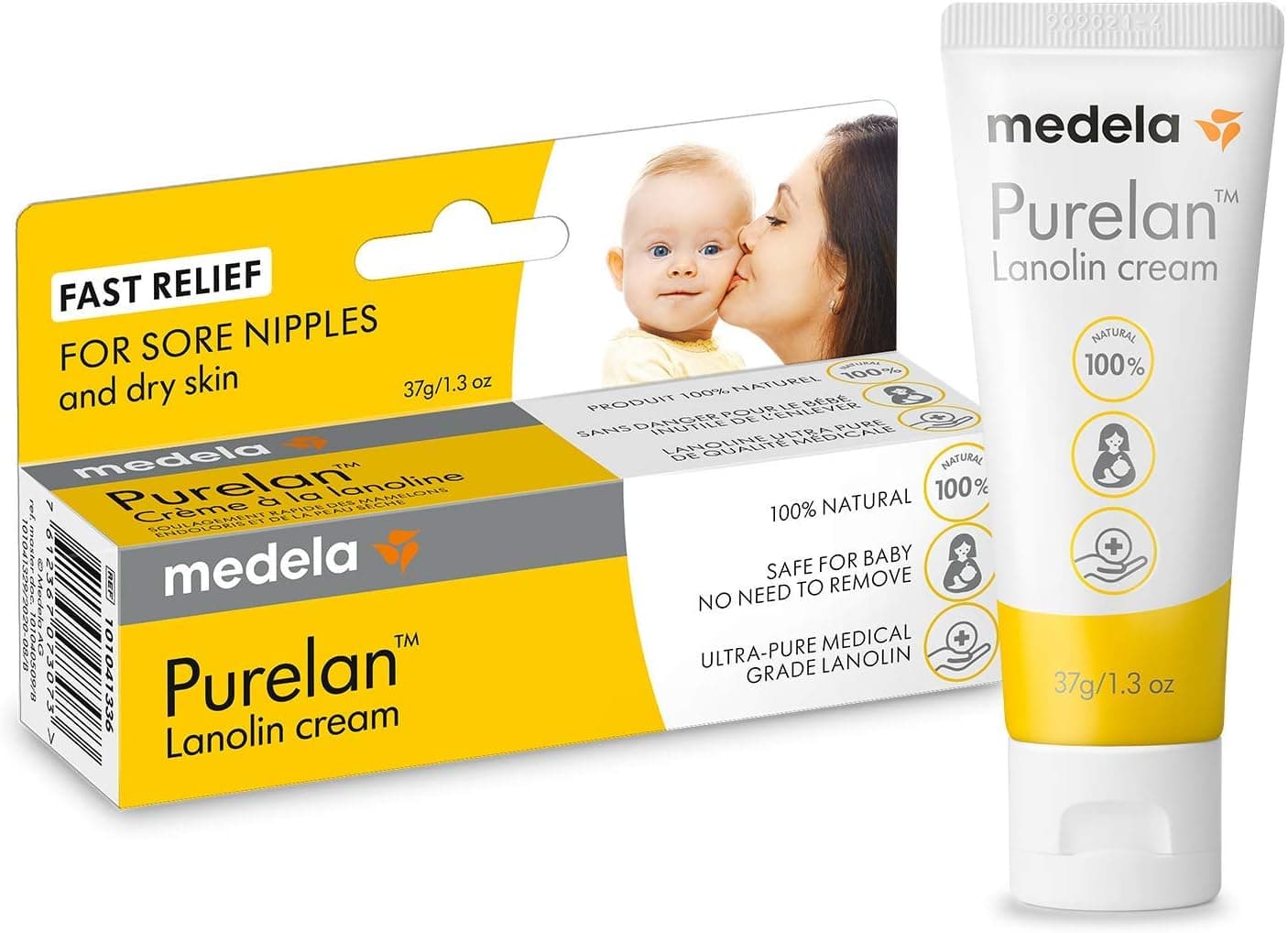 Medela creme de lanolina Purelan para mamilos, alívio para mamilos doloridos e pele seca, à base de ingredientes naturais, hipoalergénico e comprovada dermatologicamente, sem fragrância, 37 g