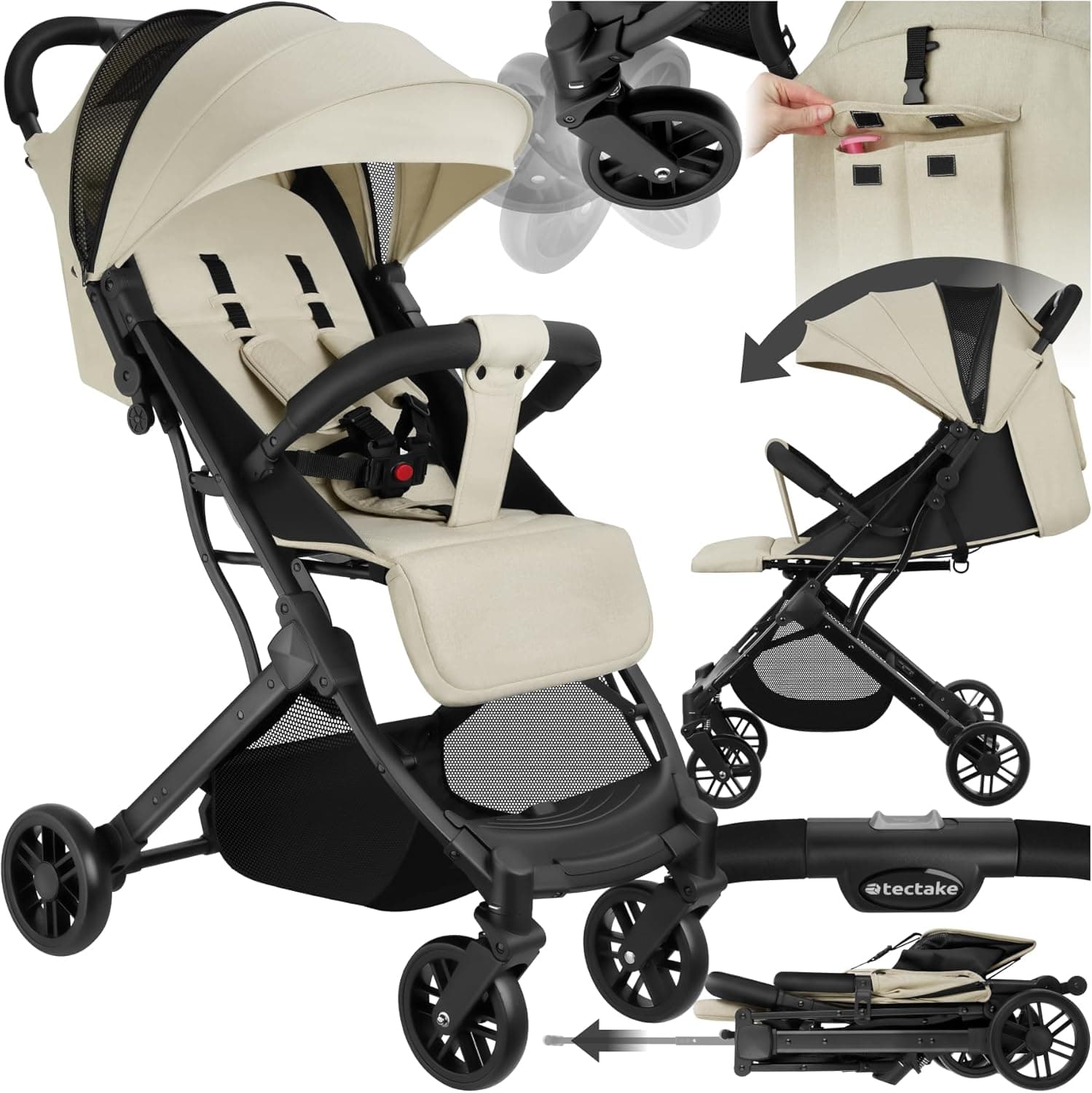 TecTake Baby Stroller | Carrinho de bebé dobrável com encosto e apoio de pés ajustáveis e cinto de 5 pontos
