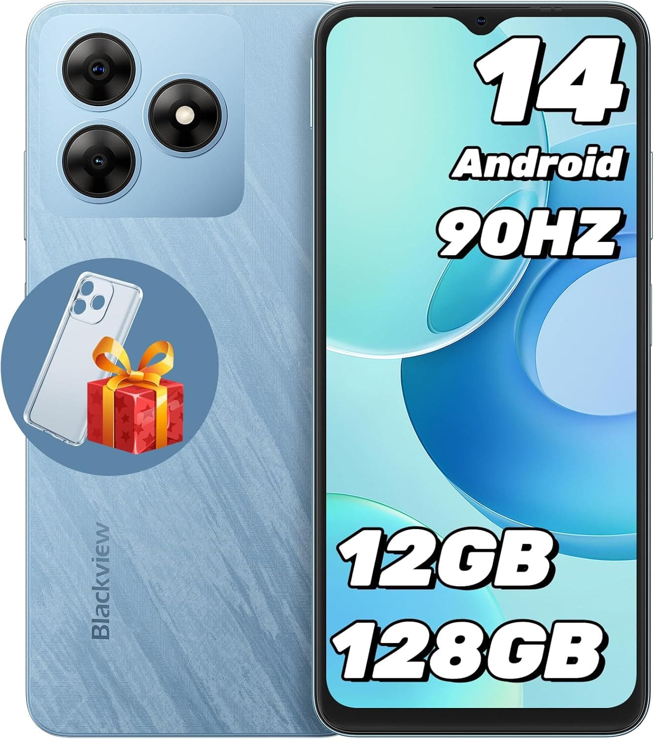Blackview Wave 8 Smartphone Android 14, 12 GB+128GB/2TB TF, 6,56" 90Hz, 13 MP+8MP, 4G Dual SIM móvel, Octa-Core telemóveis/Face ID/Fingerprint/OTG/GPS/Capa de telemóvel