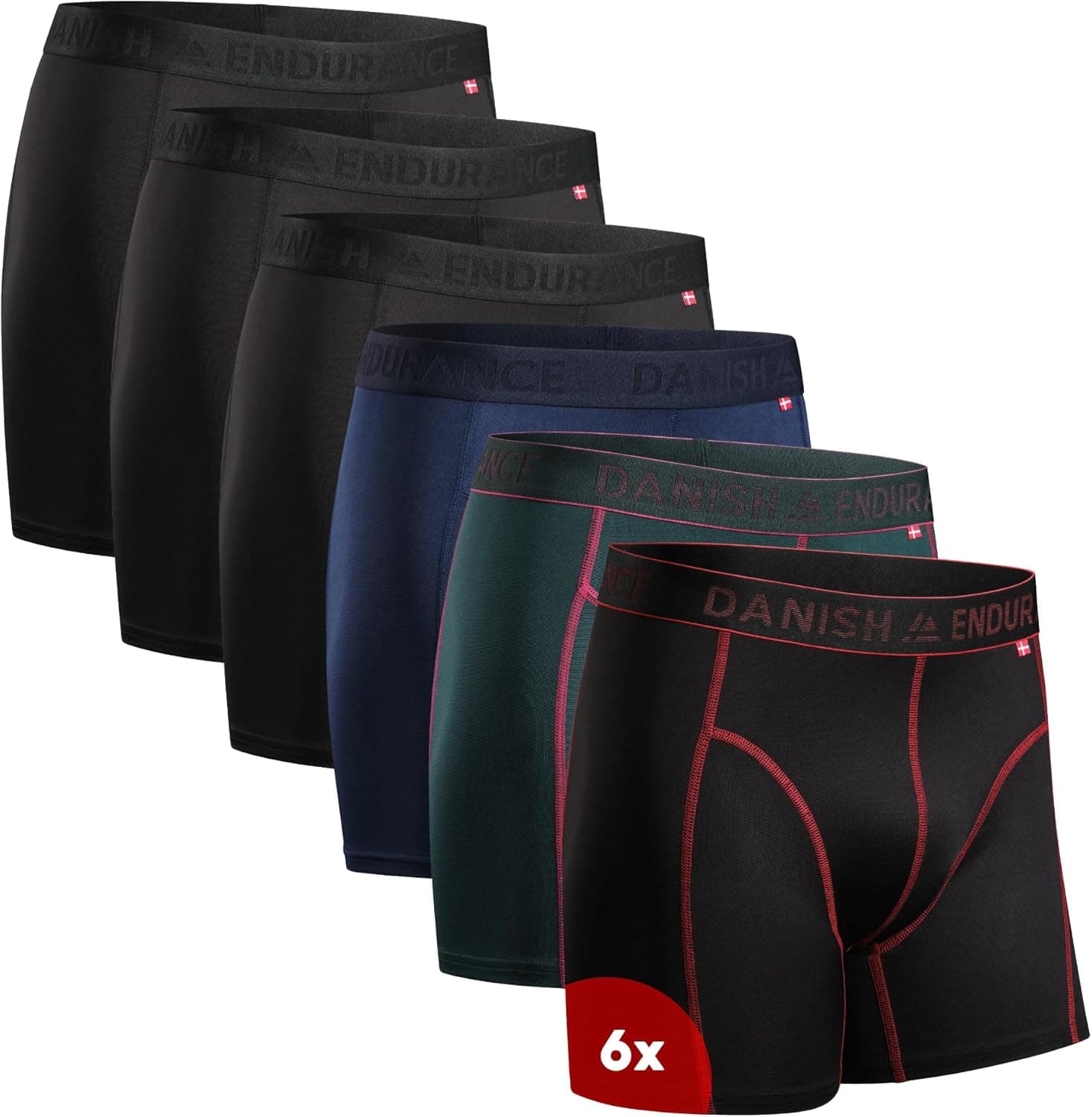 DANISH ENDURANCE Cuecas desportivas homem boxer, justas e respiráveis, conjunto de 6 - roupa desportiva para homem, roupa interior