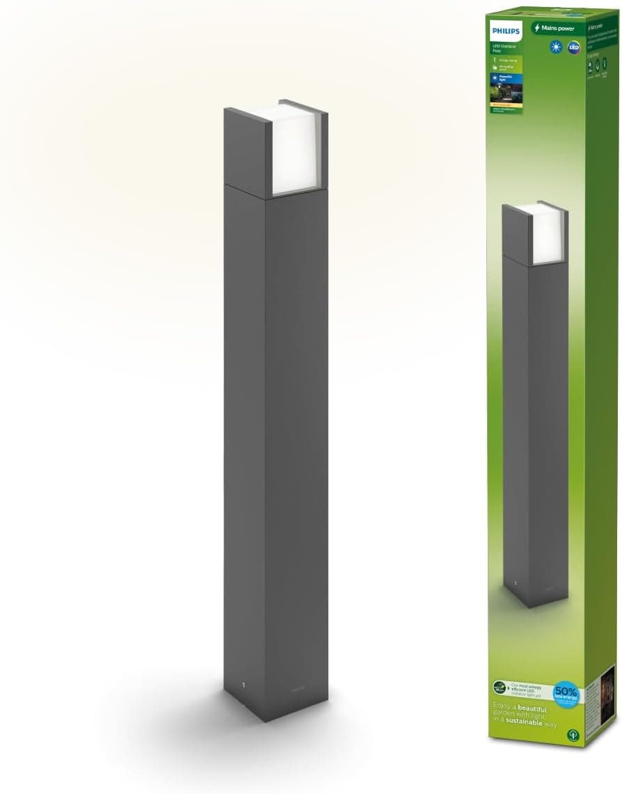 Philips lighting - Pedestal exterior ultraeficiente Arbour, 3,8 W, 2700 K, antracite, resistente a intempéries IP44