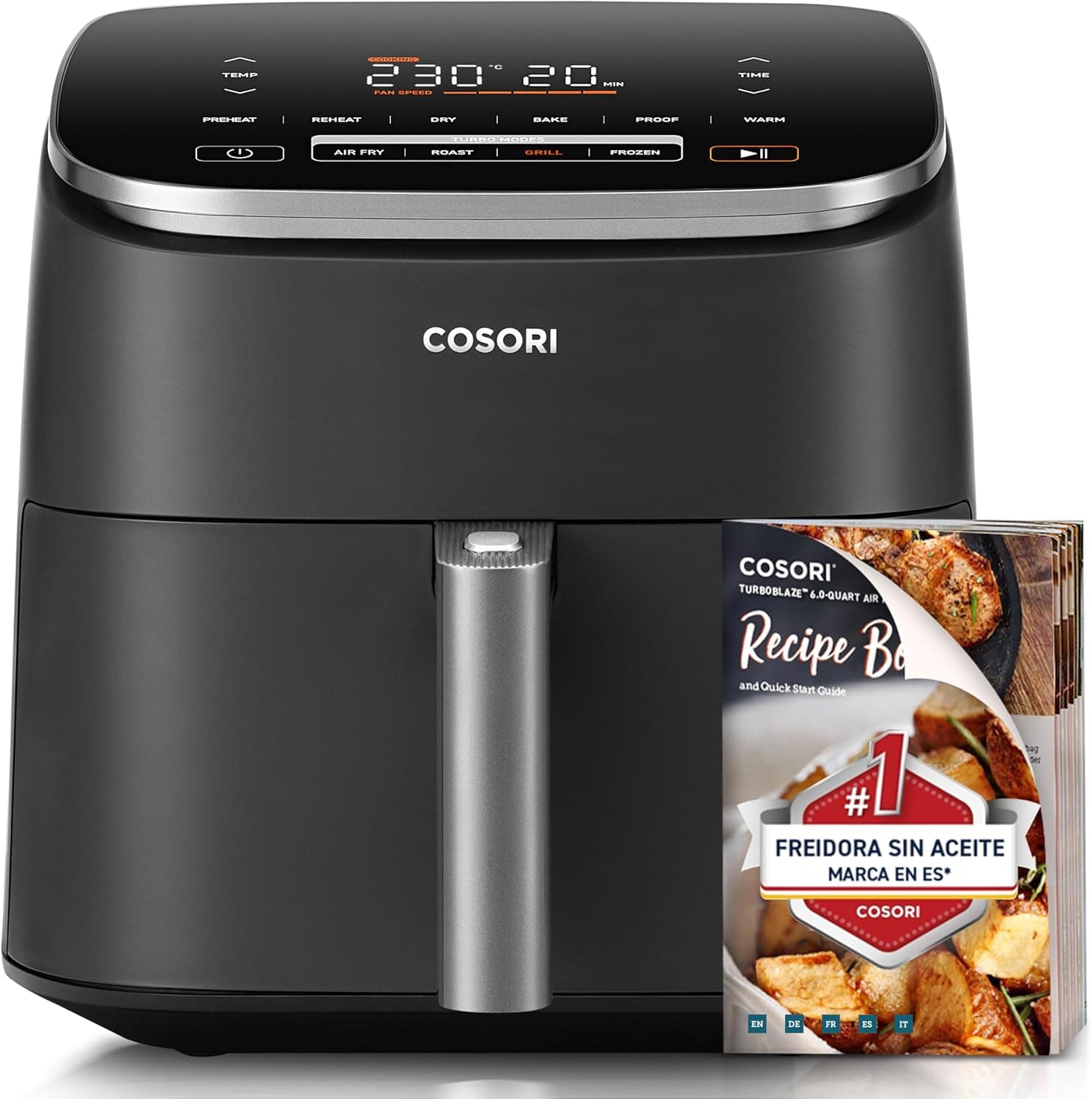 COSORI Frigideira de ar Turbo Blaze™ 6 L, Air Fryer 46% mais rápida com motor DC, fritadeira sem óleo 9 em 1, com 117 receitas de chef, adequada para máquina de lavar louça, fritar, assar, desidratar,