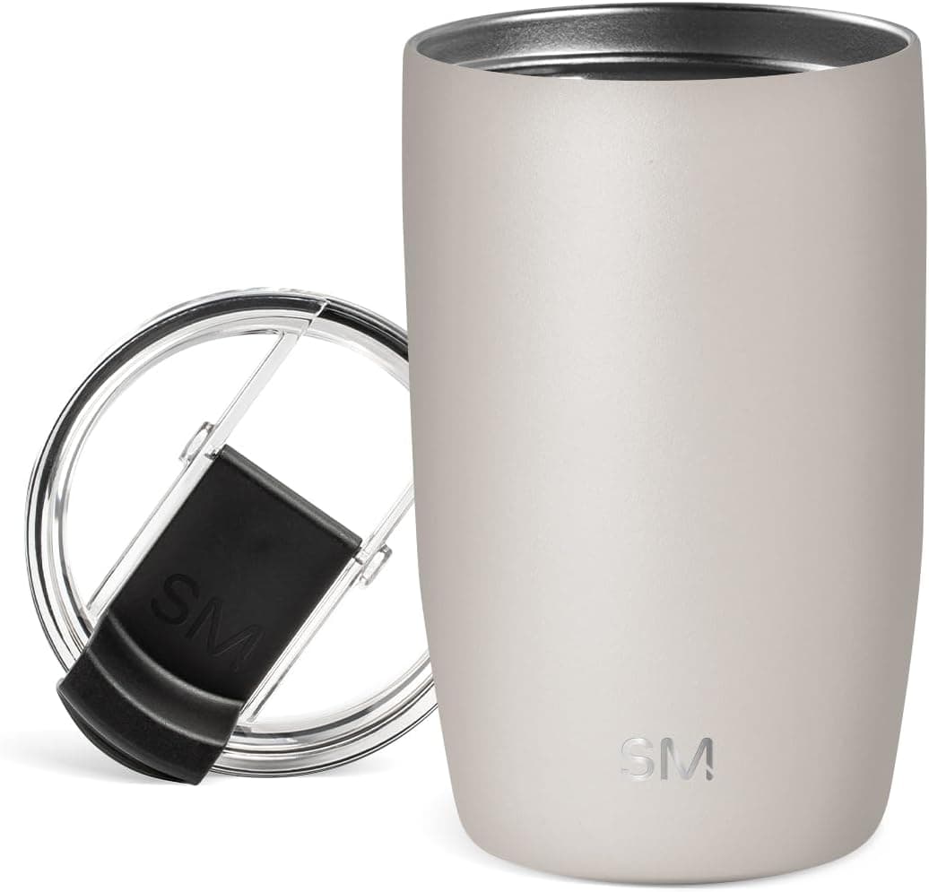 Copo Térmico de Viagem Simple Modern com Tampa Flip | Garrafa Térmica de Aço Inoxidável Reutilizável para Café Gelado e Cold Brew | Presente de Dia dos Namorados para Ele e Ela, Coleção Voyager | 12 oz | Almond Birch