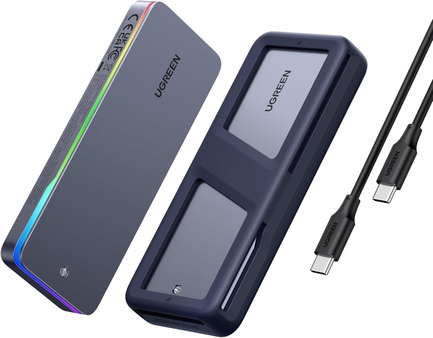 UGREEN NVMe SATA RGB M.2 | Caixa externa para SSD M.2 com USB 3.2 Gen 2x2 compatível com MacBook PS5 Switch e múltiplas dimensões