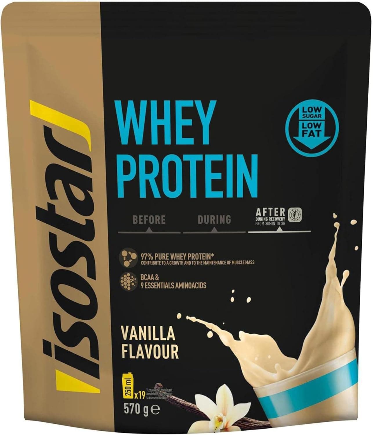 Isostar - Whey Protein, concentrado de proteínas em pó para batidos, mantém e tonifica a massa muscular, baixo em açúcares e gorduras, após o exercício, 22 g de proteínas por batimento - 570 g