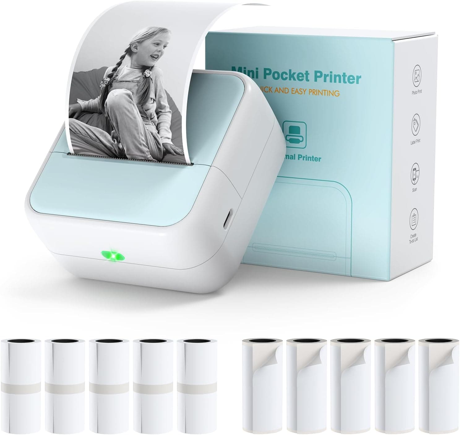 Bisofice Mini Portable | Impressora térmica portátil Bluetooth sem tinteiros compatível com Android e iOS