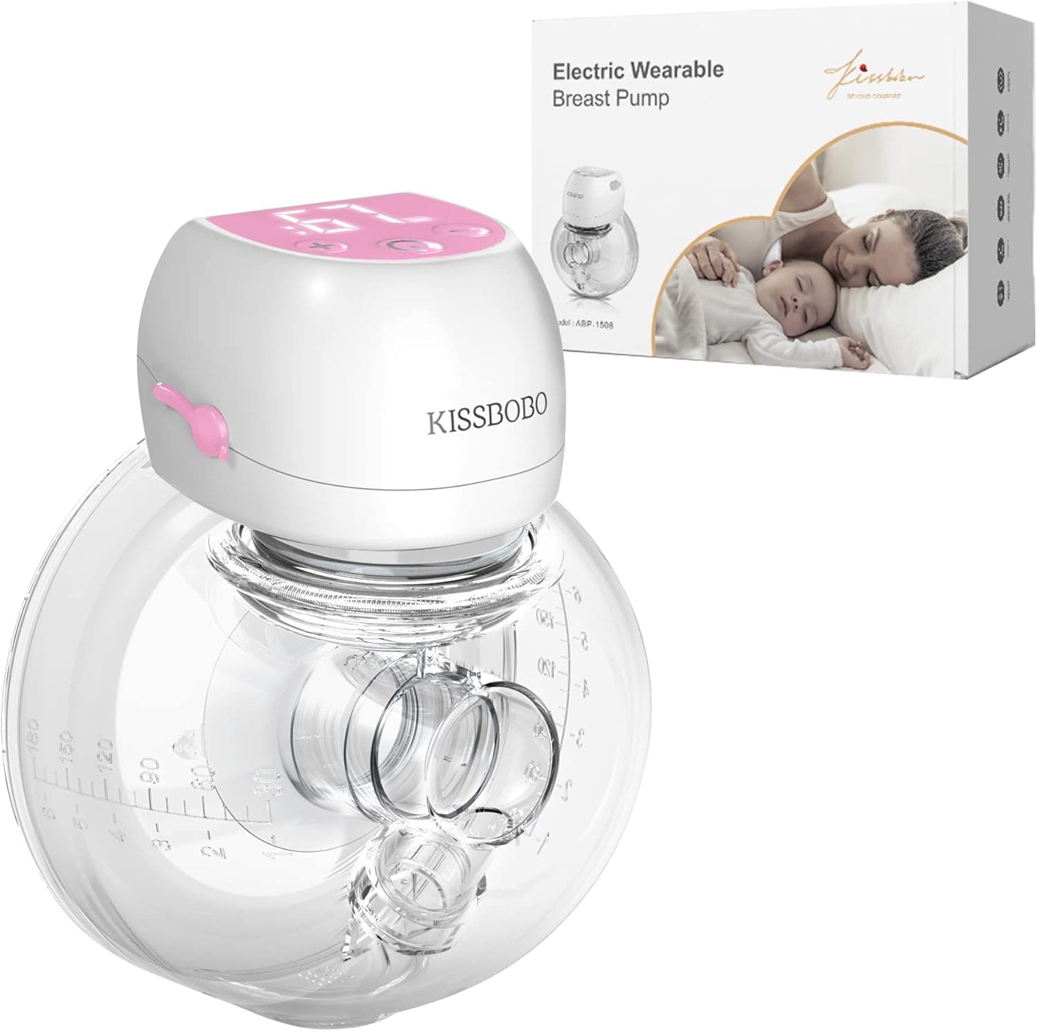 KISSBOBO Bomba de leite materno elétrica 193G, mãos livres com 3 modos 9 níveis, com abraçadeiras de 21 mm/24 mm (rosa 1 peça)