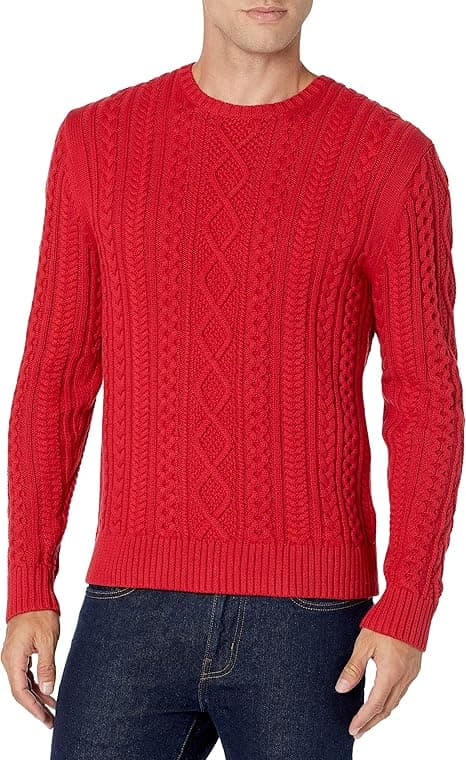 Amazon Essentials Camisola 100 % algodão com trançado grande e gola redonda para homem