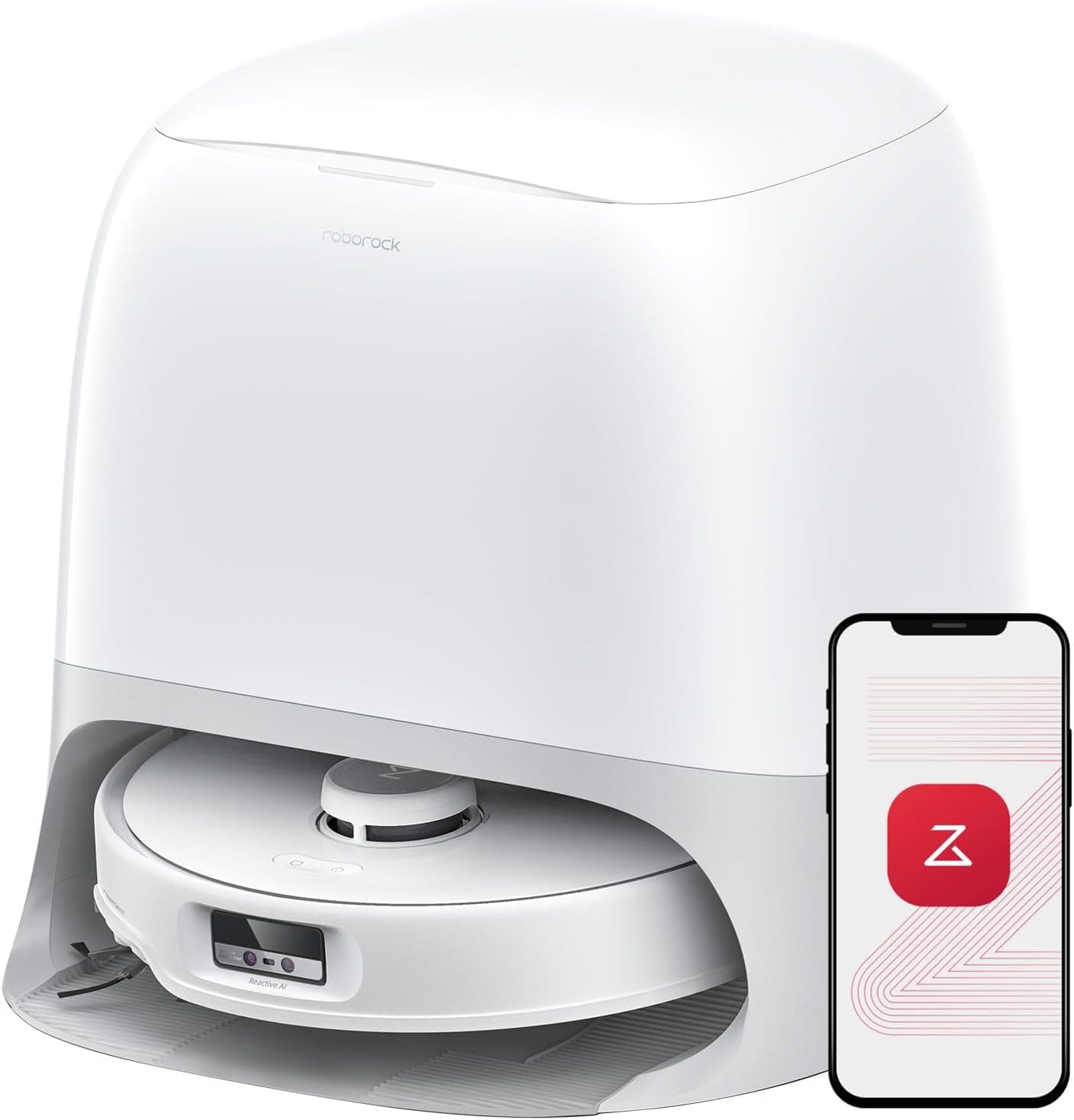 roborock Qrevo Curv Robot Aspirador e esfregona auto-esvaziado, sem emaranhados, AdaptiLift, HyperForce de 18500 Pa, escova principal DuoDivide, escova lateral em arco, FlexiArm, água a 75 °C, branco