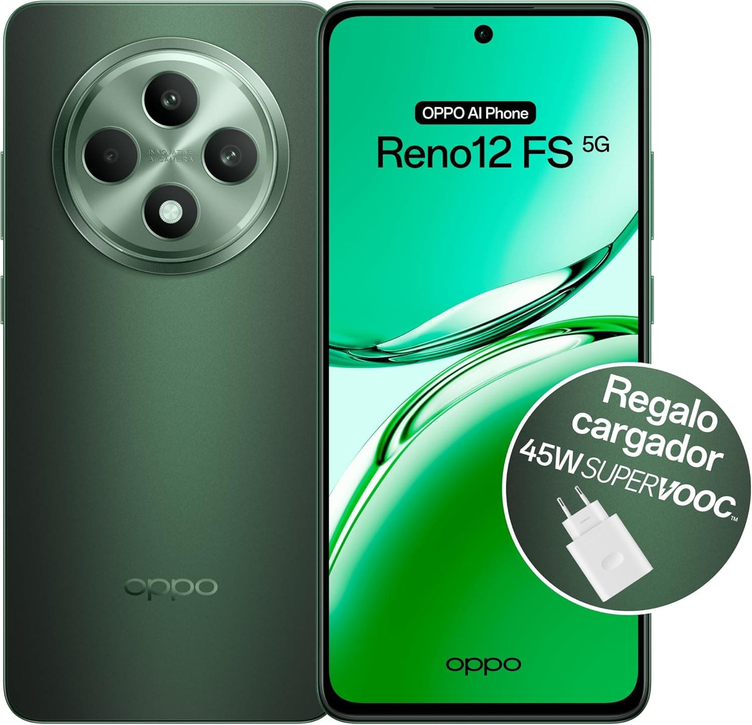 OPPO Reno12FS 5G Smartphone livre com IA, 24 GB (12 GB + 12 GB) 512 GB, ecrã 2,5D AMOLED 6,7", câmara 50 8 + 32 MP, Android, IP64, bateria 5000 mAh, carregamento rápido 45 W, C. carregador incluído
