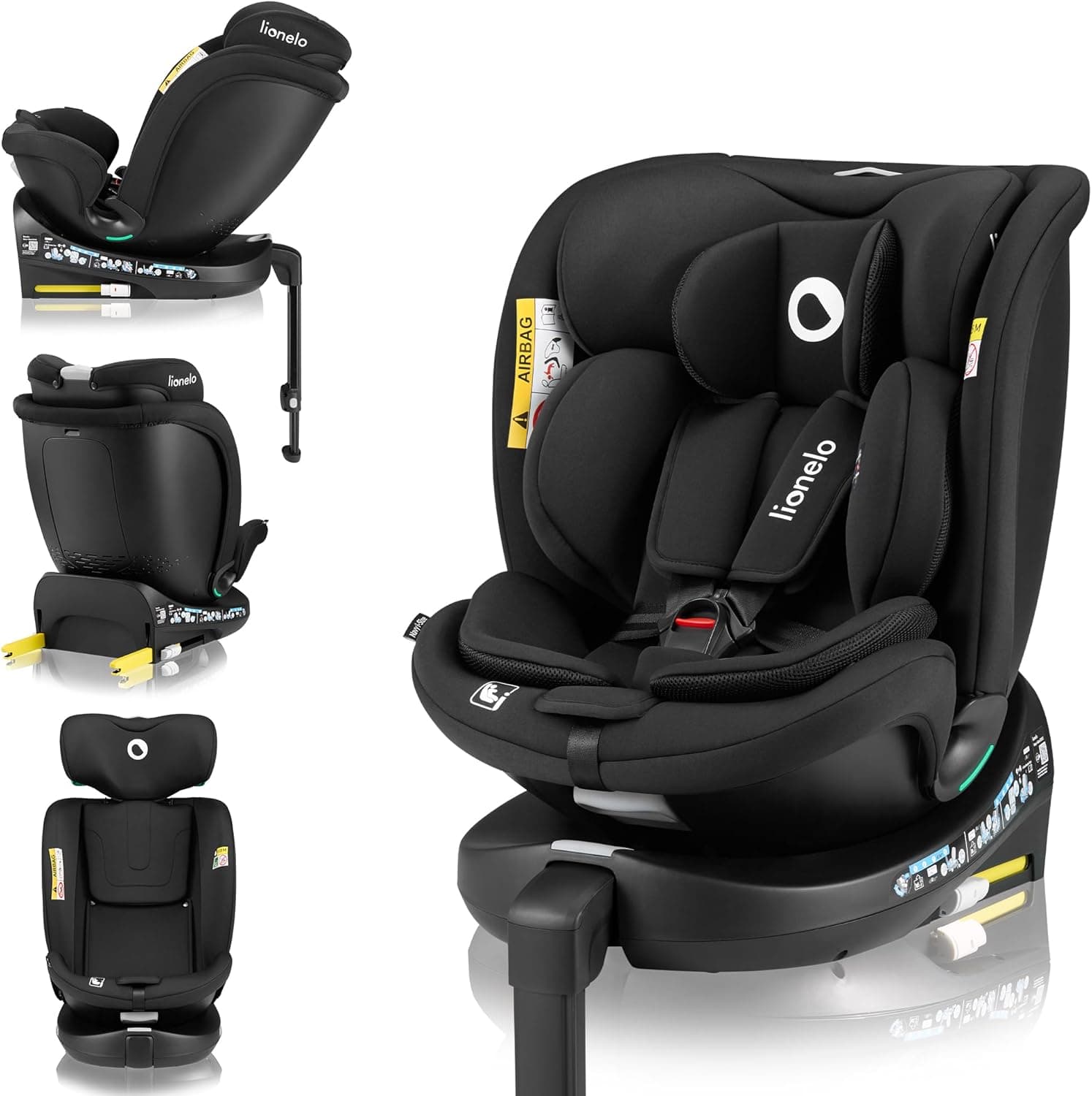 LIONELO NAVY i-Size Cadeira de carro bebé giratória 360O para crianças de 40 a 150 cm, grupo 0 + 1 2 3 montagem frontal e traseira ISOFIX perna de estabilização repouso de cabeça e Dri-Seat (Onyx)